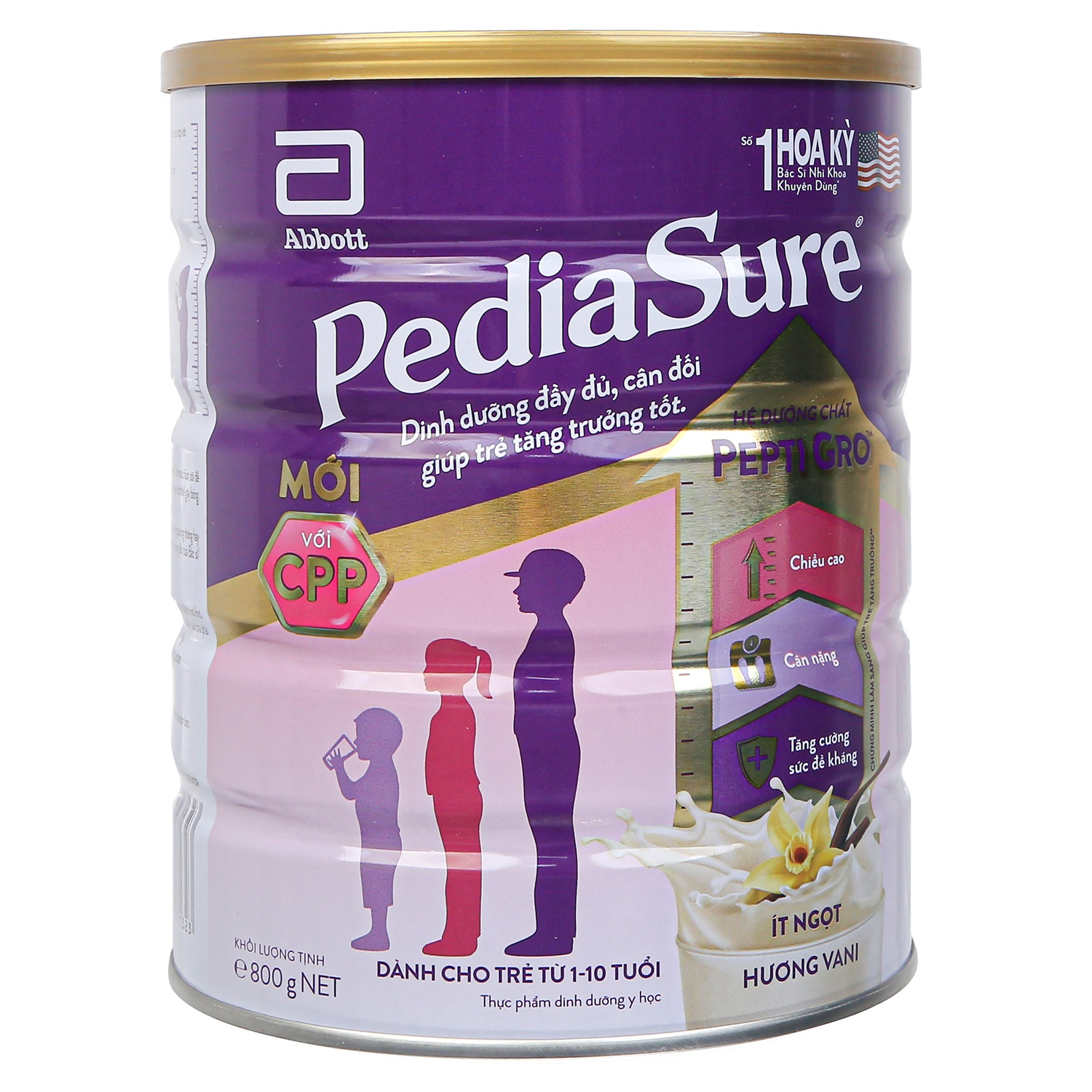 Sữa PediaSure BA 800g hương vani ít ngọt cho bé 1-10 tuổi (Bao bì mới)