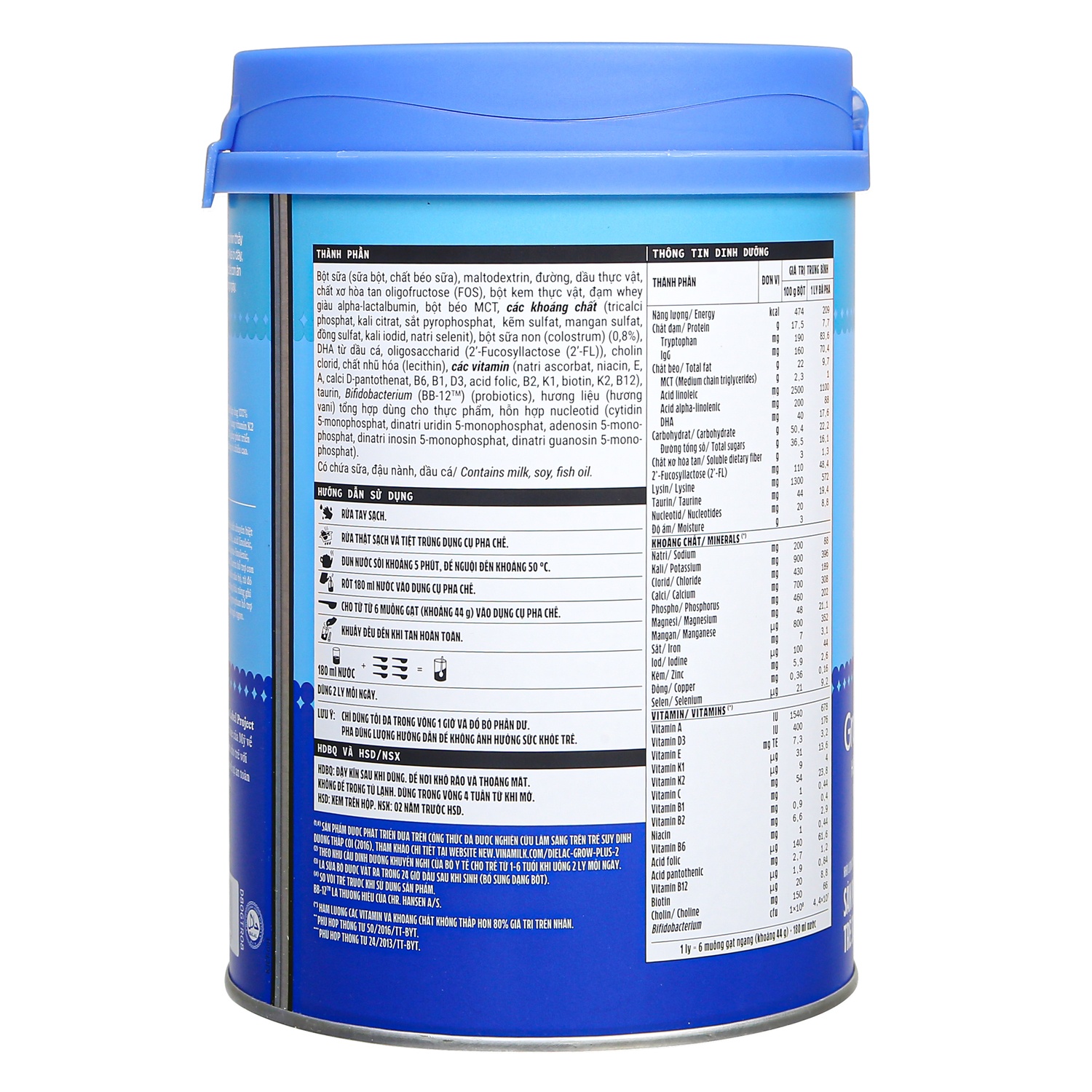 Thành phần sữa bột Vinamilk Dielac Grow Plus 2 850g (2-10) tuổi