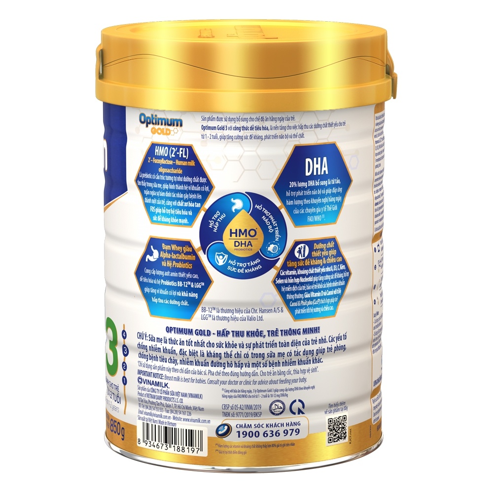 Sữa Vinamilk Optimum Gold 3 850g cho bé 1-2Y hình 2