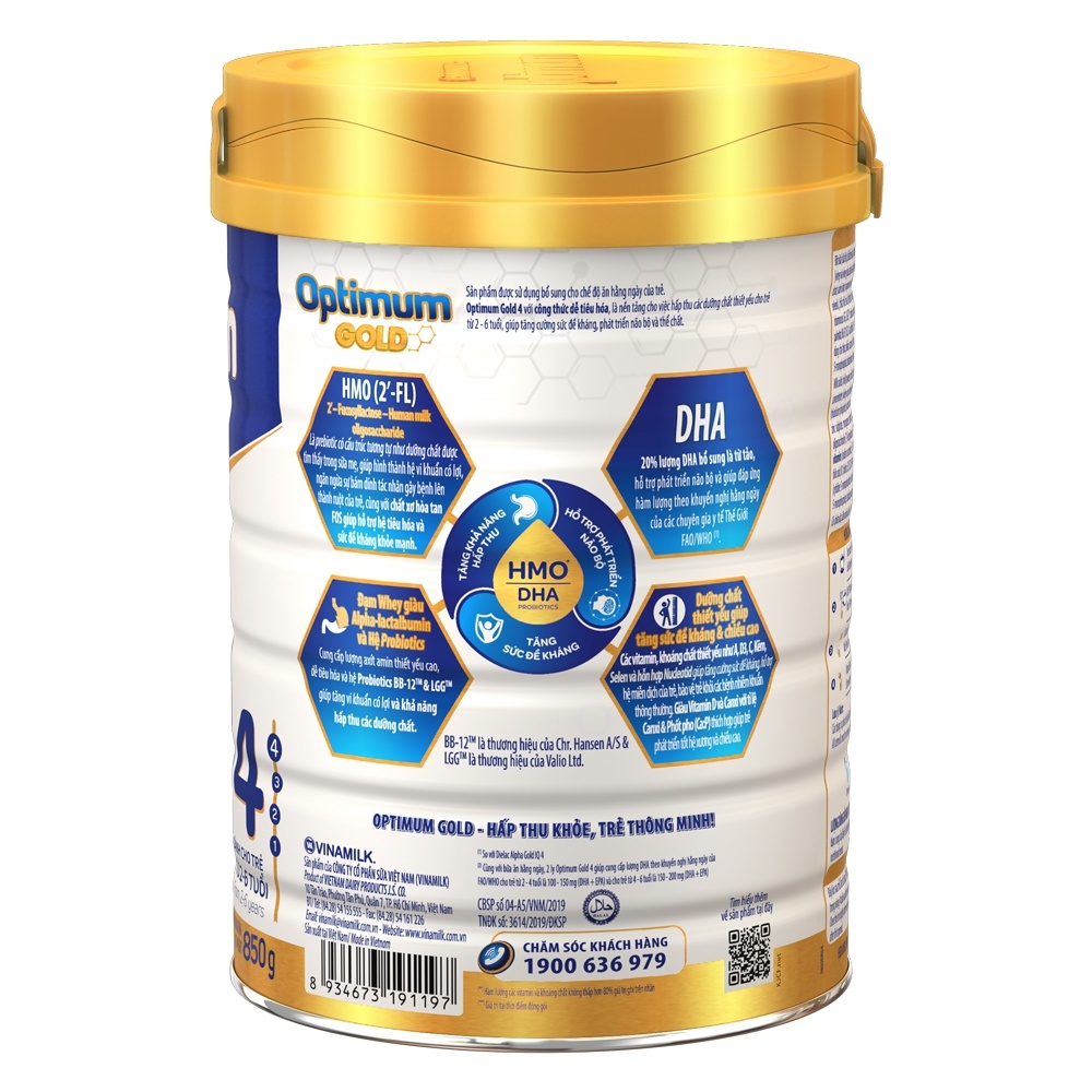 Sữa Vinamilk Optimum Gold 4 850g cho bé 2-6 tuổi hình 2