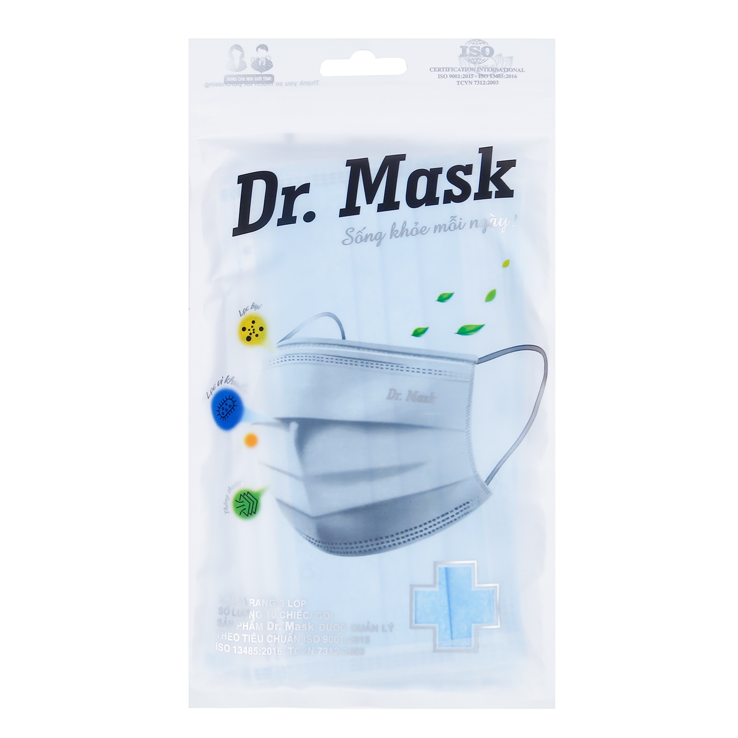 Khẩu trang y tế 3 lớp Dr Mask (10c/hộp) 17.6x19.5cm hình 1