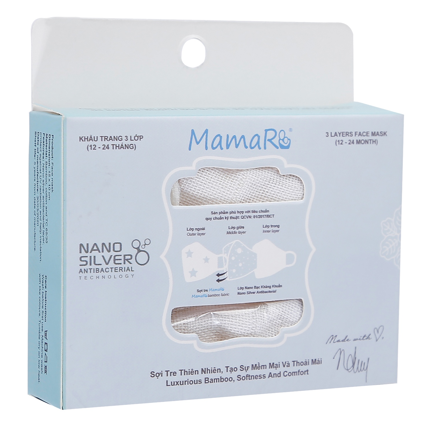 Set 3 Khẩu Trang Sợi Tre kháng khuẩn Mamaru (12-24M) hình 1