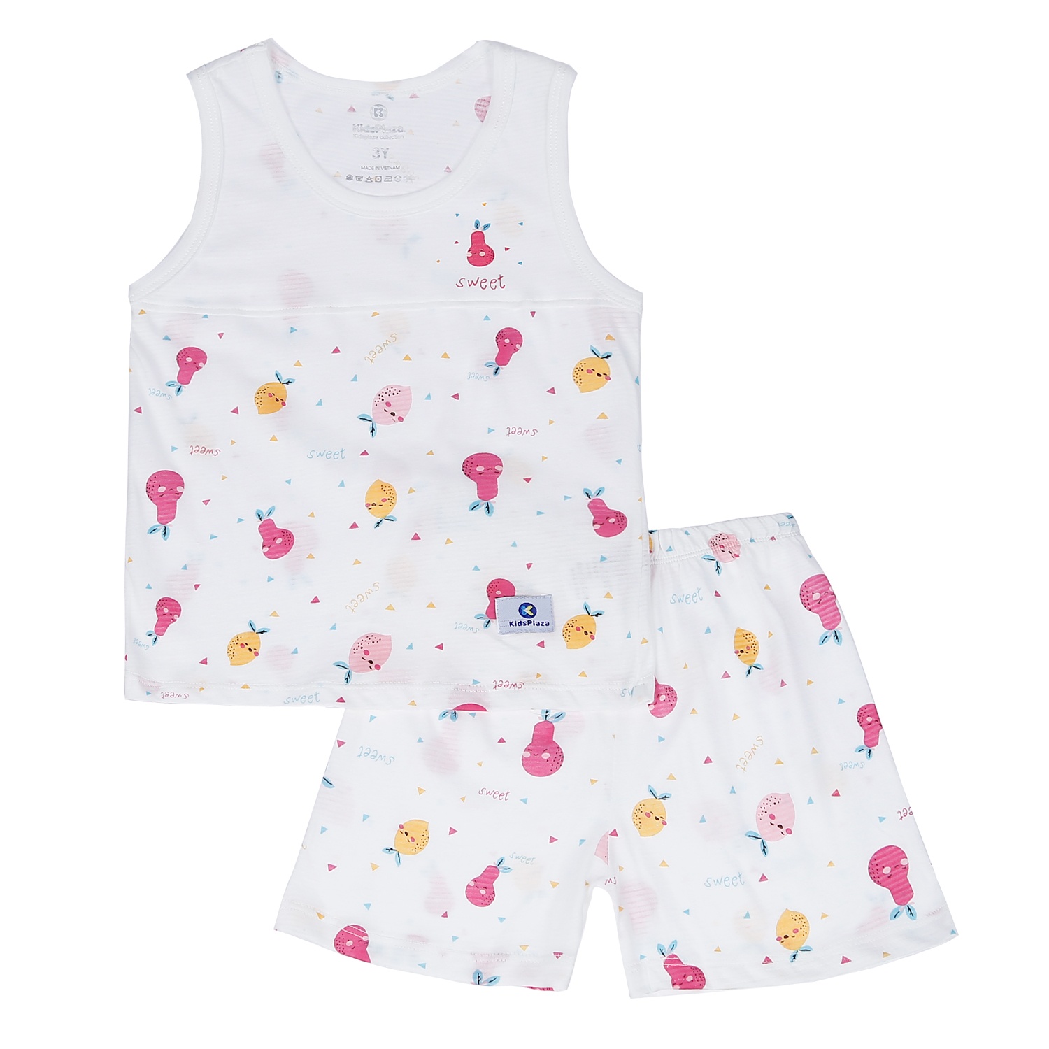 Bộ quần áo ba lỗ bé gái Kidsplaza kẻ phối in hình quả M21H (Trắng) hình 1