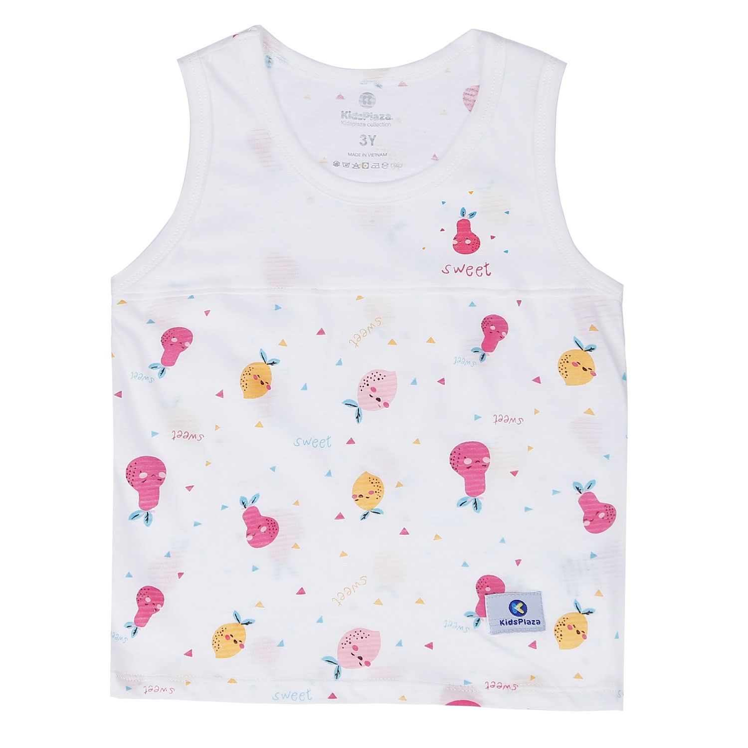 Bộ quần áo ba lỗ bé gái Kidsplaza kẻ phối in hình quả M21H (Trắng) hình 2