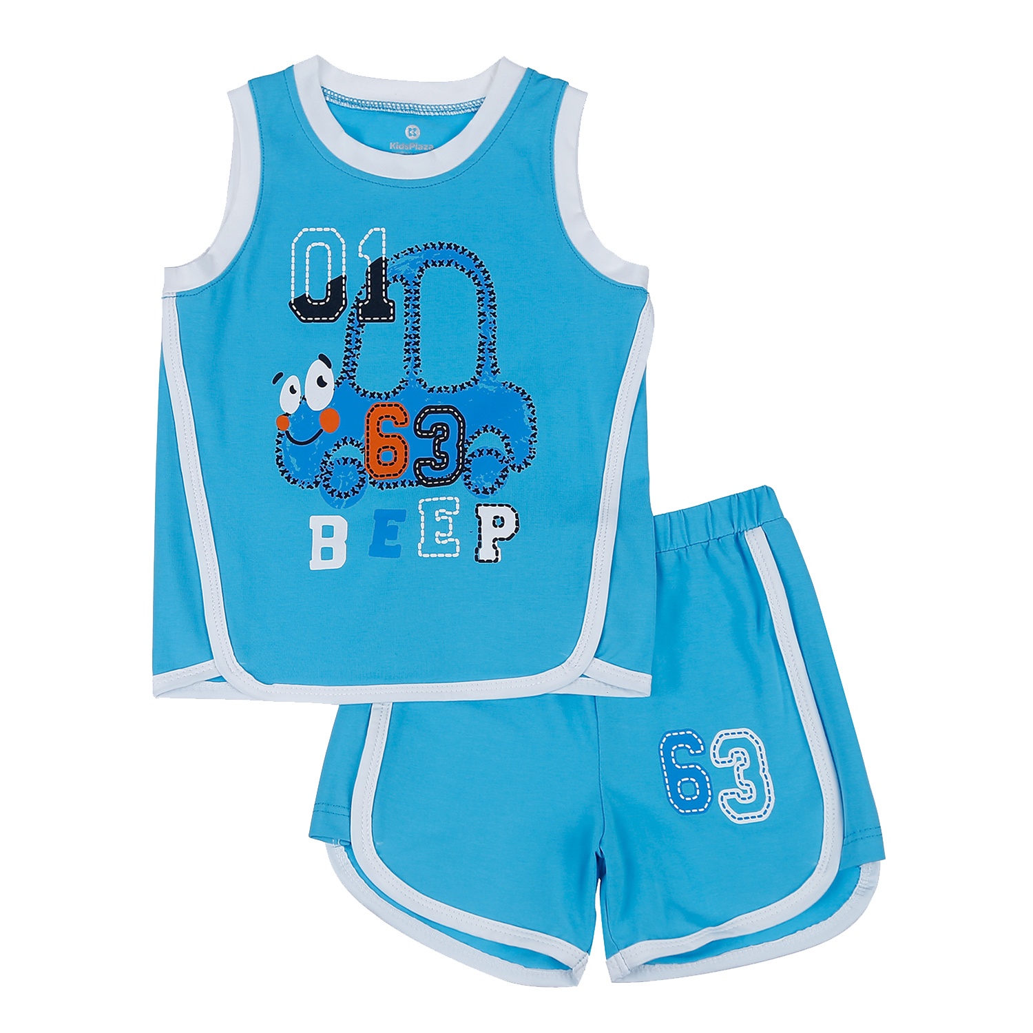 Bộ quần áo ba lỗ bé trai KidsPlaza in hình Ô tô TT21H (Xanh) hình 1