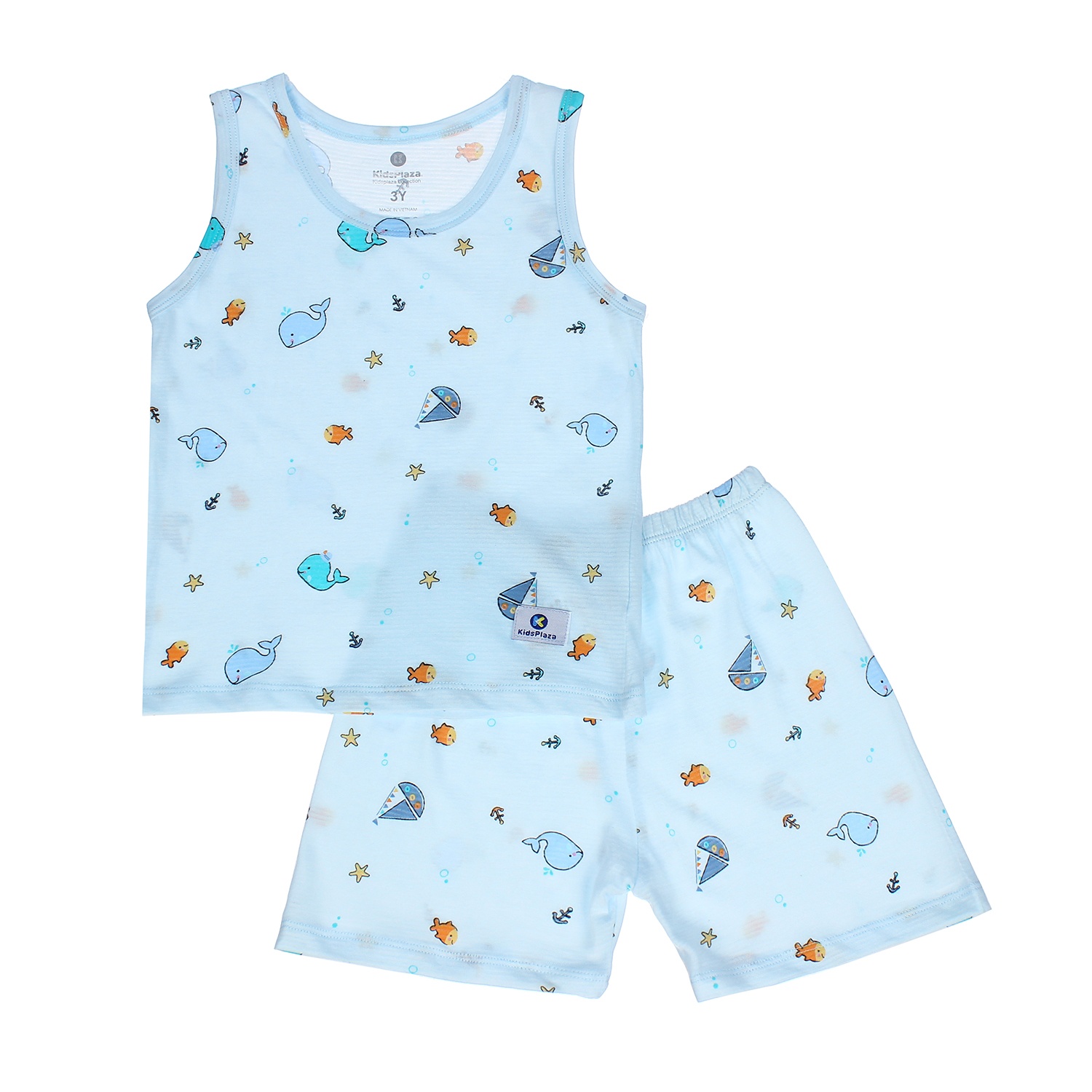 Bộ quần áo ba lỗ bé trai Kidsplaza kẻ in hình cá voi M21H hình 1