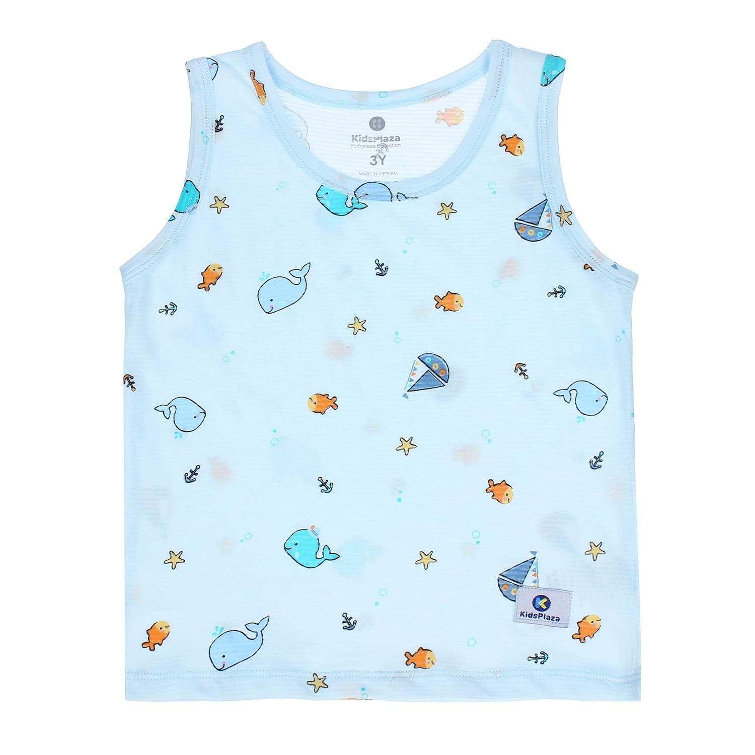 Bộ quần áo ba lỗ bé trai Kidsplaza kẻ in hình cá voi M21H hình 2