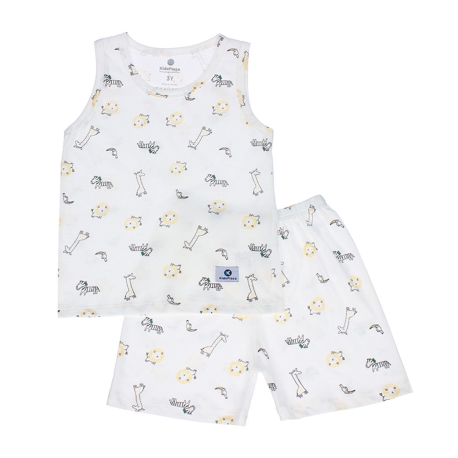 Bộ quần áo ba lỗ bé trai  Kidsplaza kẻ in hình thú cưng M21H hình 1