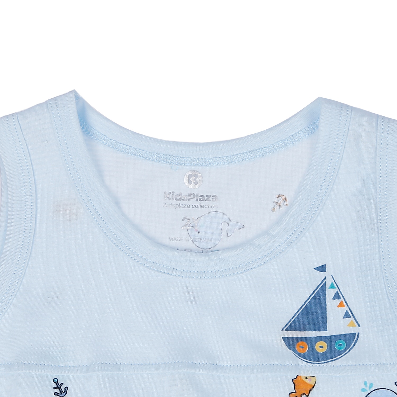 Bộ quần áo ba lỗ bé trai Kidsplaza kẻ phối in hình cá M21H (Xanh Dương) hình 3