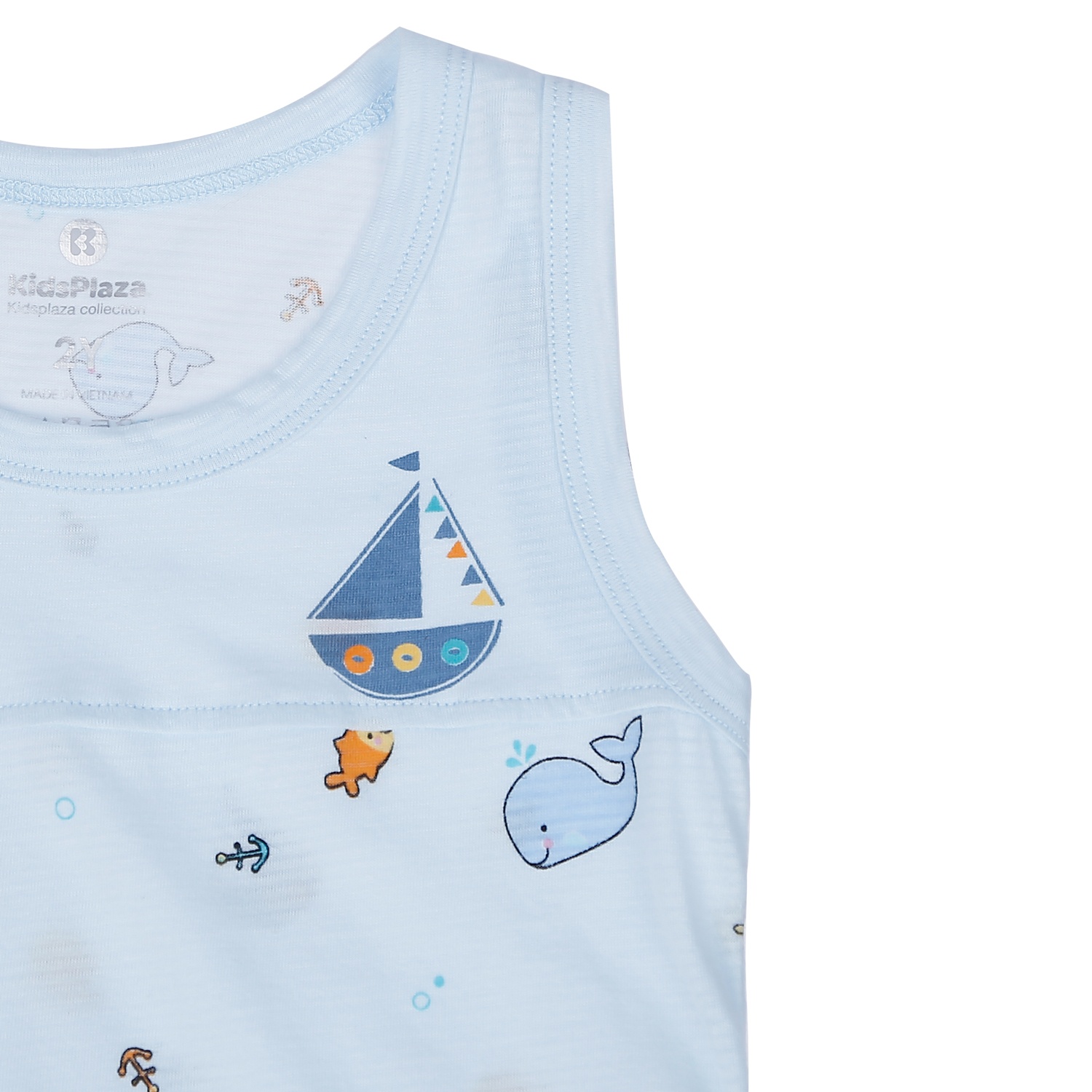 Bộ quần áo ba lỗ bé trai Kidsplaza kẻ phối in hình cá M21H (Xanh Dương) hình 4