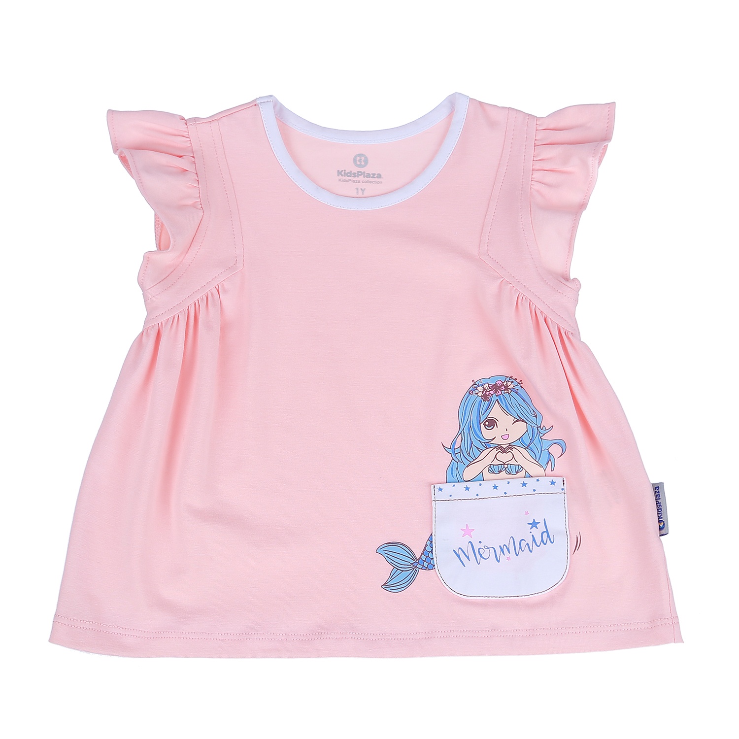 Bộ quần áo cộc tay bé gái có túi in hình Nàng Tiên Cá KidsPlaza BH21H (Cam) hình 2