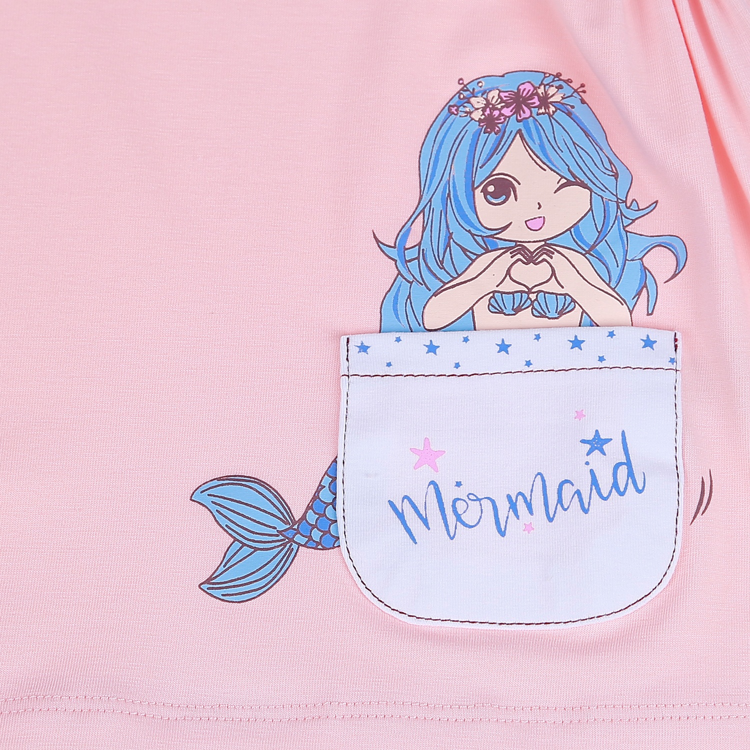 Bộ quần áo cộc tay bé gái có túi in hình Nàng Tiên Cá KidsPlaza BH21H (Cam) hình 4