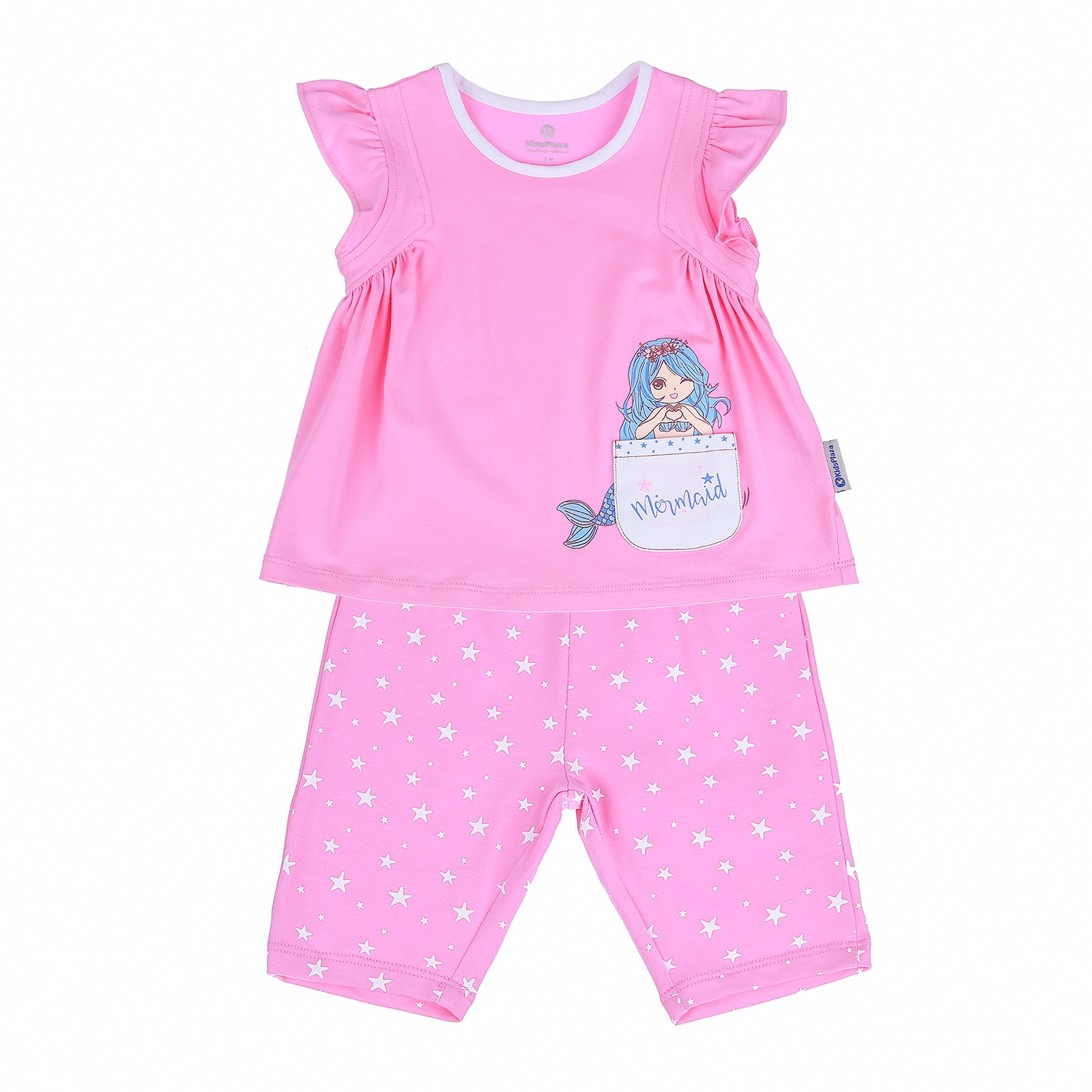 Bộ quần áo cộc tay bé gái có túi in hình Nàng Tiên Cá KidsPlaza BH21H (Hồng) hình 1
