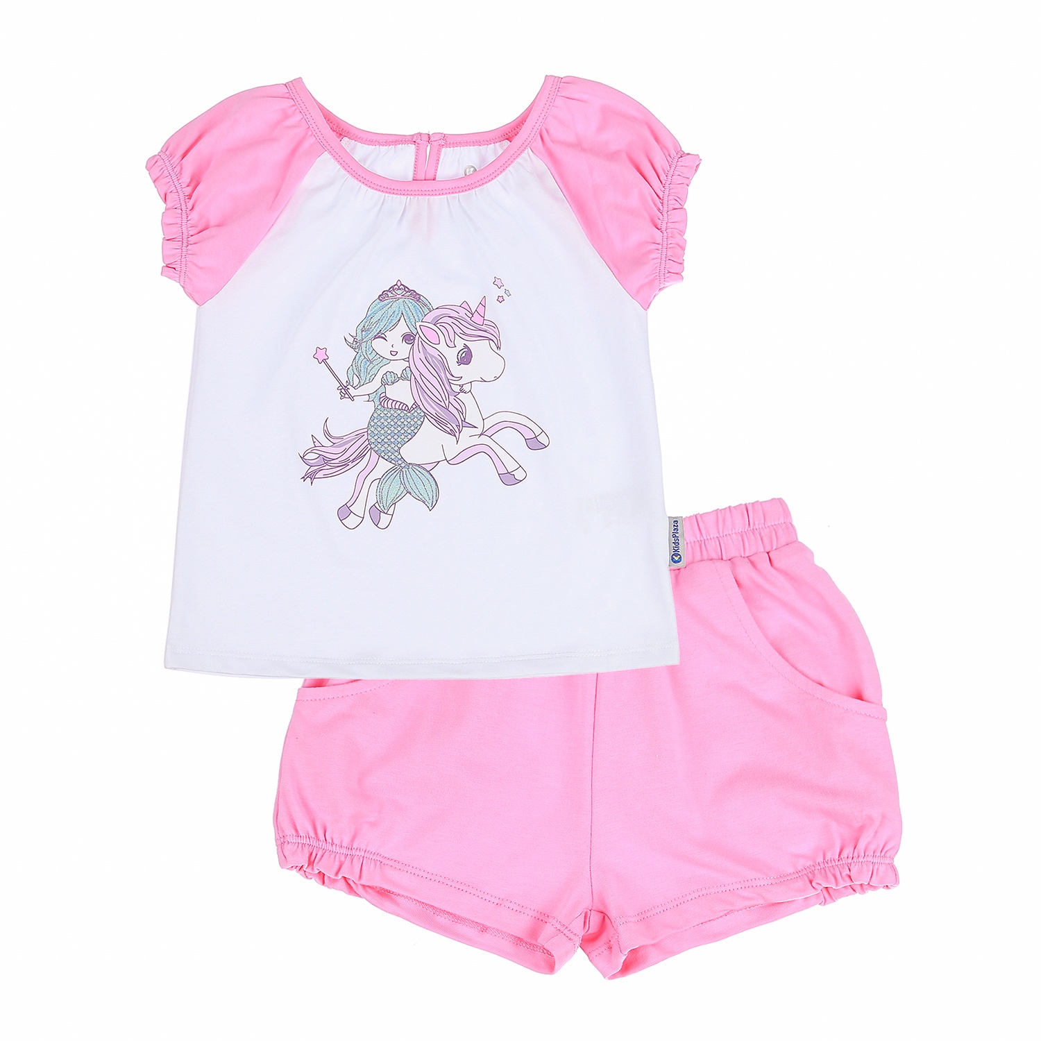Bộ quần áo cộc tay bé gái KidsPlaza họa tiết Nàng Tiên Cá cưỡi Ngựa BH21H (Trắng Hồng) hình 1