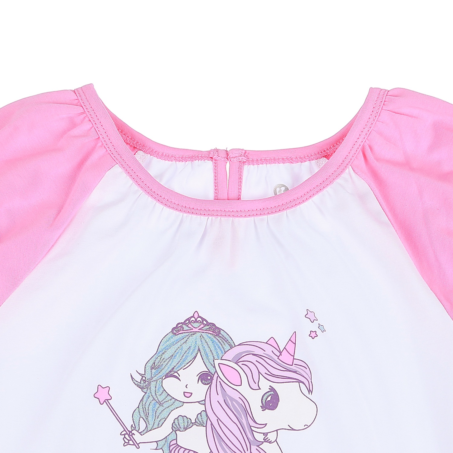 Bộ quần áo cộc tay bé gái KidsPlaza họa tiết Nàng Tiên Cá cưỡi Ngựa BH21H (Trắng Hồng) hình 3