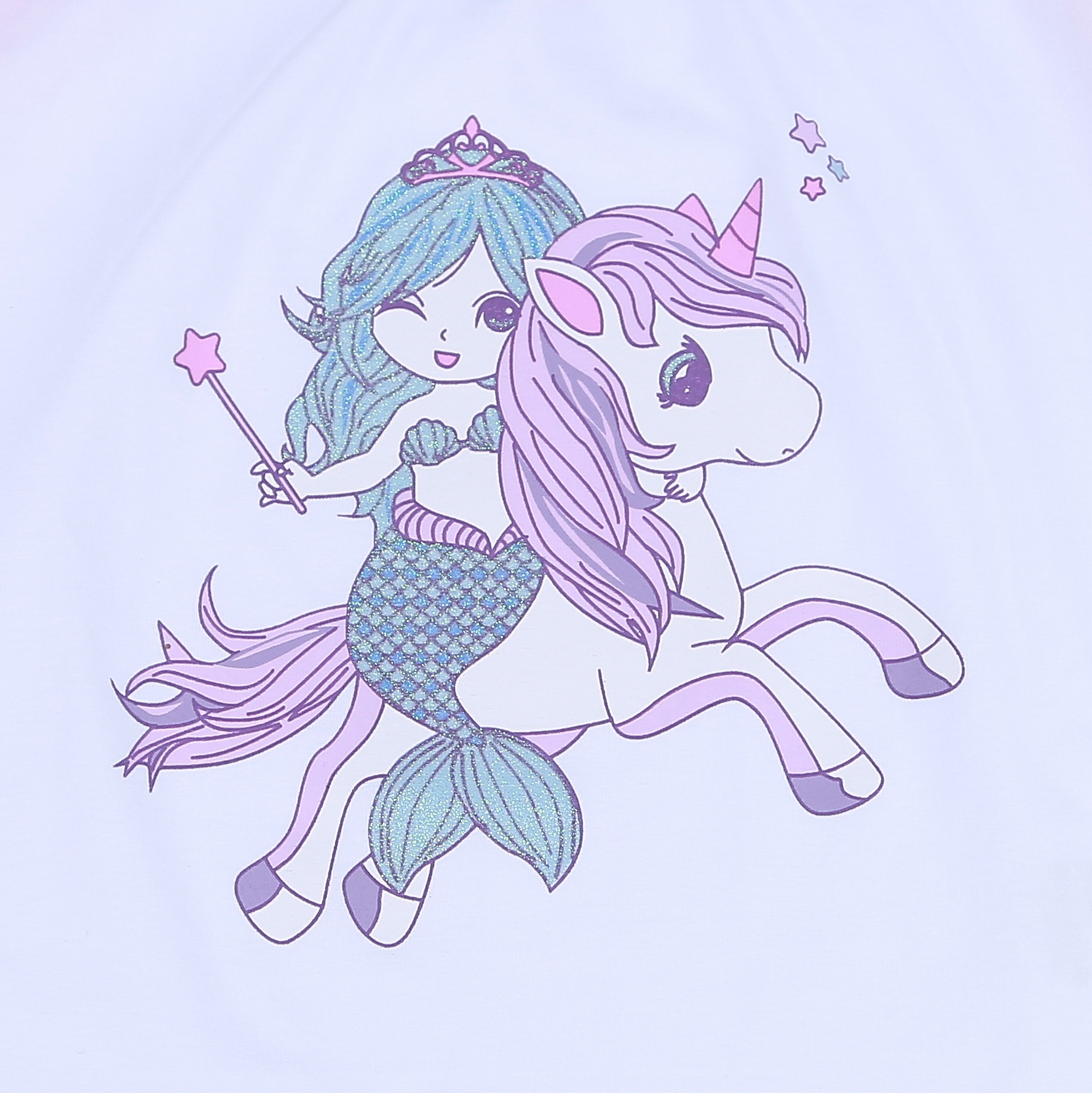 Bộ quần áo cộc tay bé gái KidsPlaza họa tiết Nàng Tiên Cá cưỡi Ngựa BH21H (Trắng Hồng) hình 5