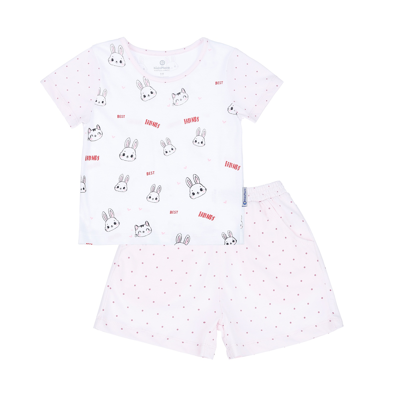 Bộ quần áo cộc tay bé gái KidsPlaza in hình Mèo Thỏ LN21T (Trắng Hồng) hình 1