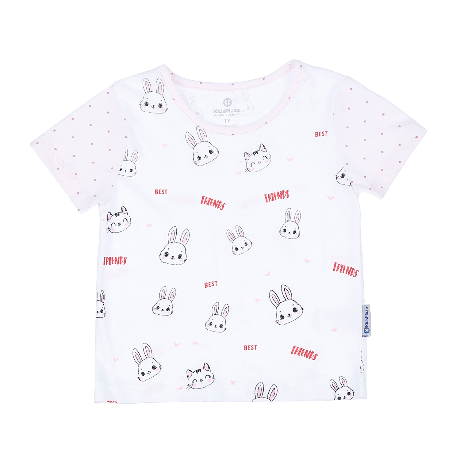 Bộ quần áo cộc tay bé gái KidsPlaza in hình Mèo Thỏ LN21T (Trắng Hồng) hình 6