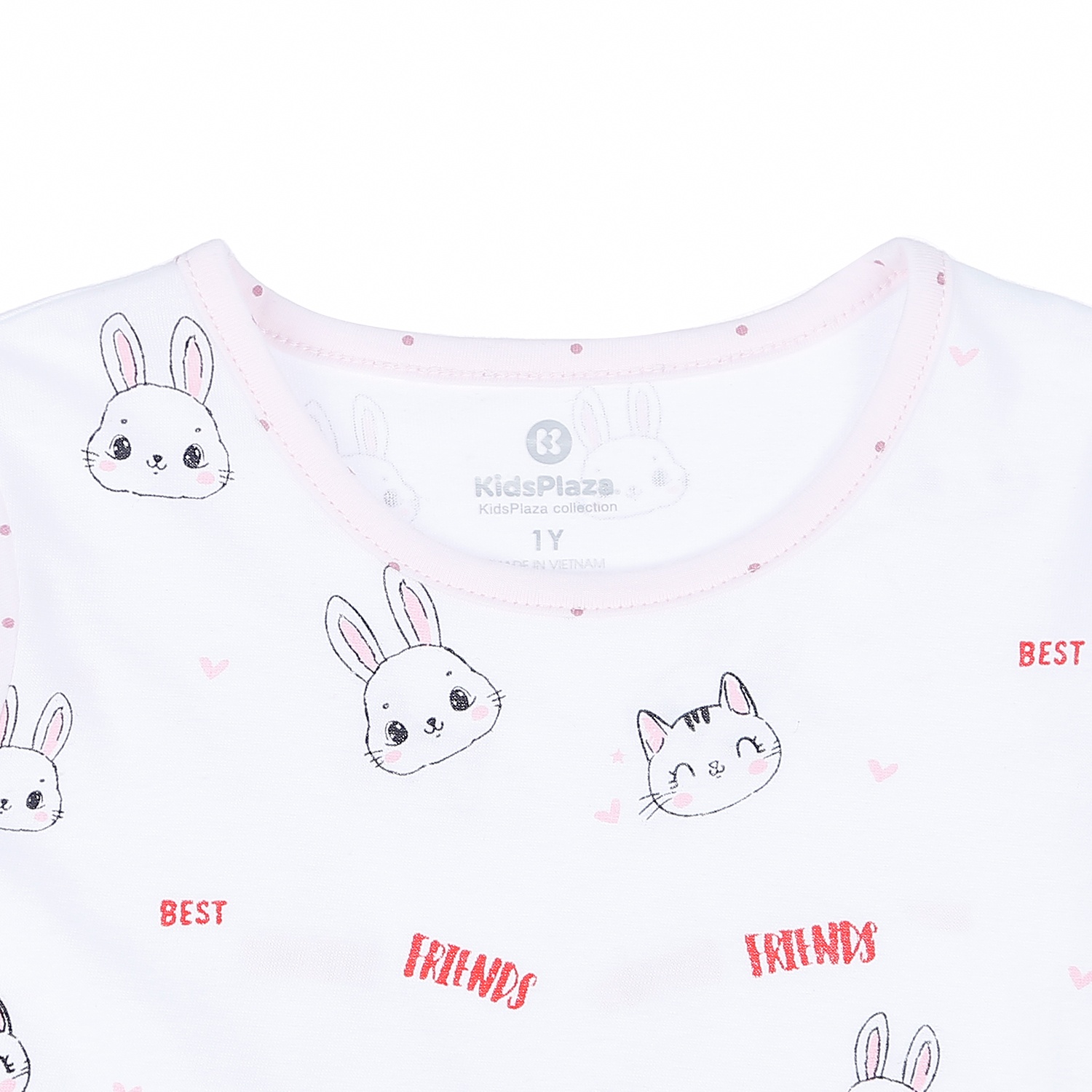 Bộ quần áo cộc tay bé gái KidsPlaza in hình Mèo Thỏ LN21T (Trắng Hồng) hình 2
