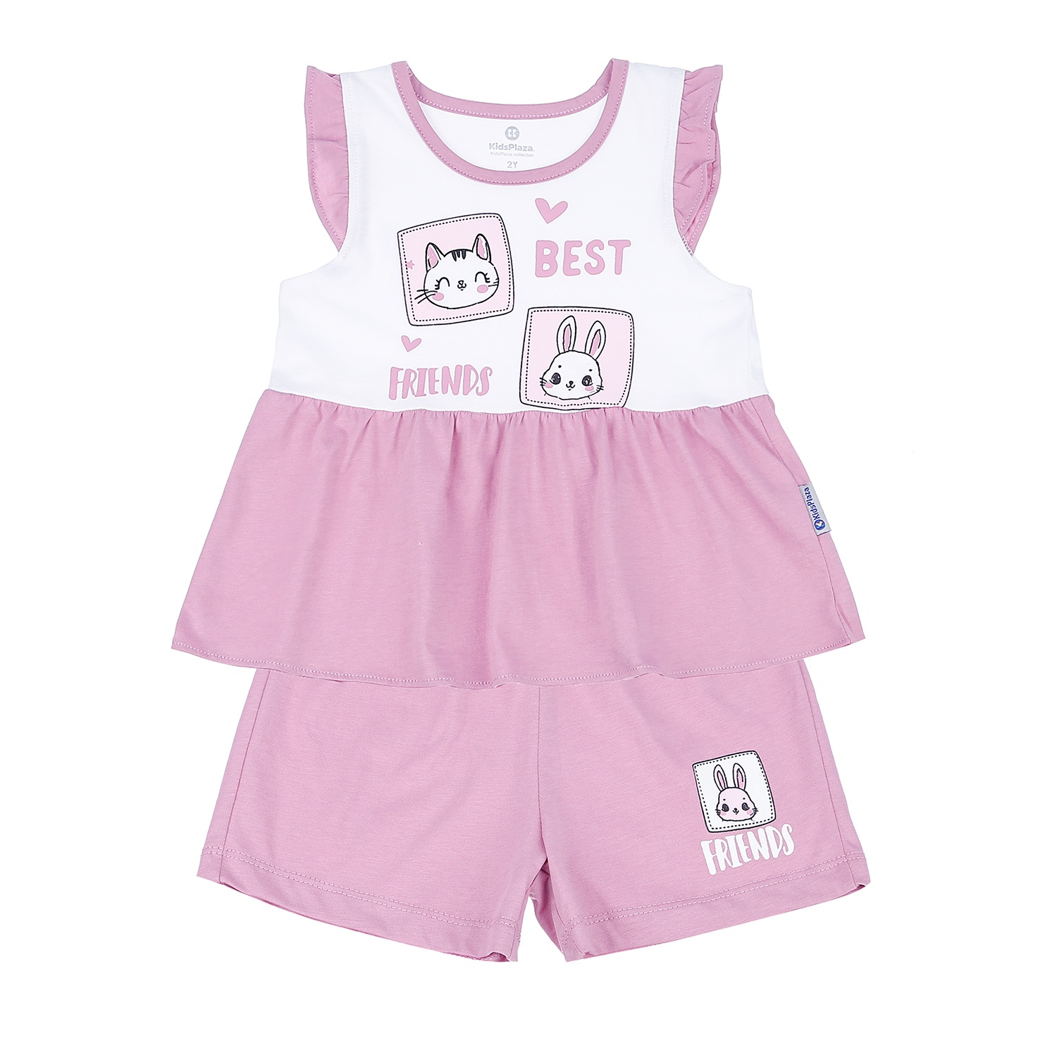 Bộ quần áo cộc tay bé gái KidsPlaza in hình Mèo Thỏ LN21T (Trắng Tím) hình 1