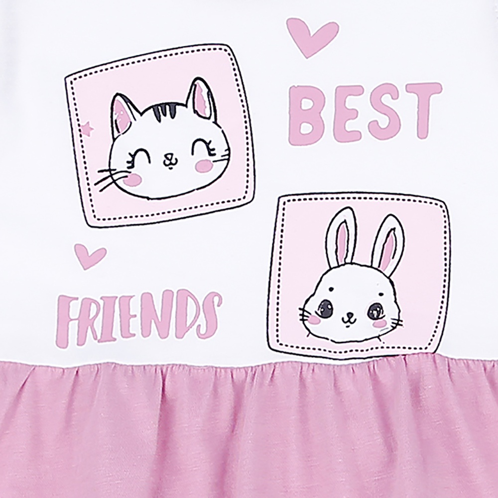 Bộ quần áo cộc tay bé gái KidsPlaza in hình Mèo Thỏ LN21T (Trắng Tím) hình 4