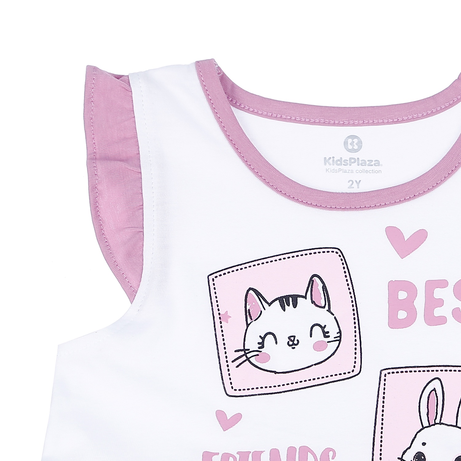 Bộ quần áo cộc tay bé gái KidsPlaza in hình Mèo Thỏ LN21T (Trắng Tím) hình 3