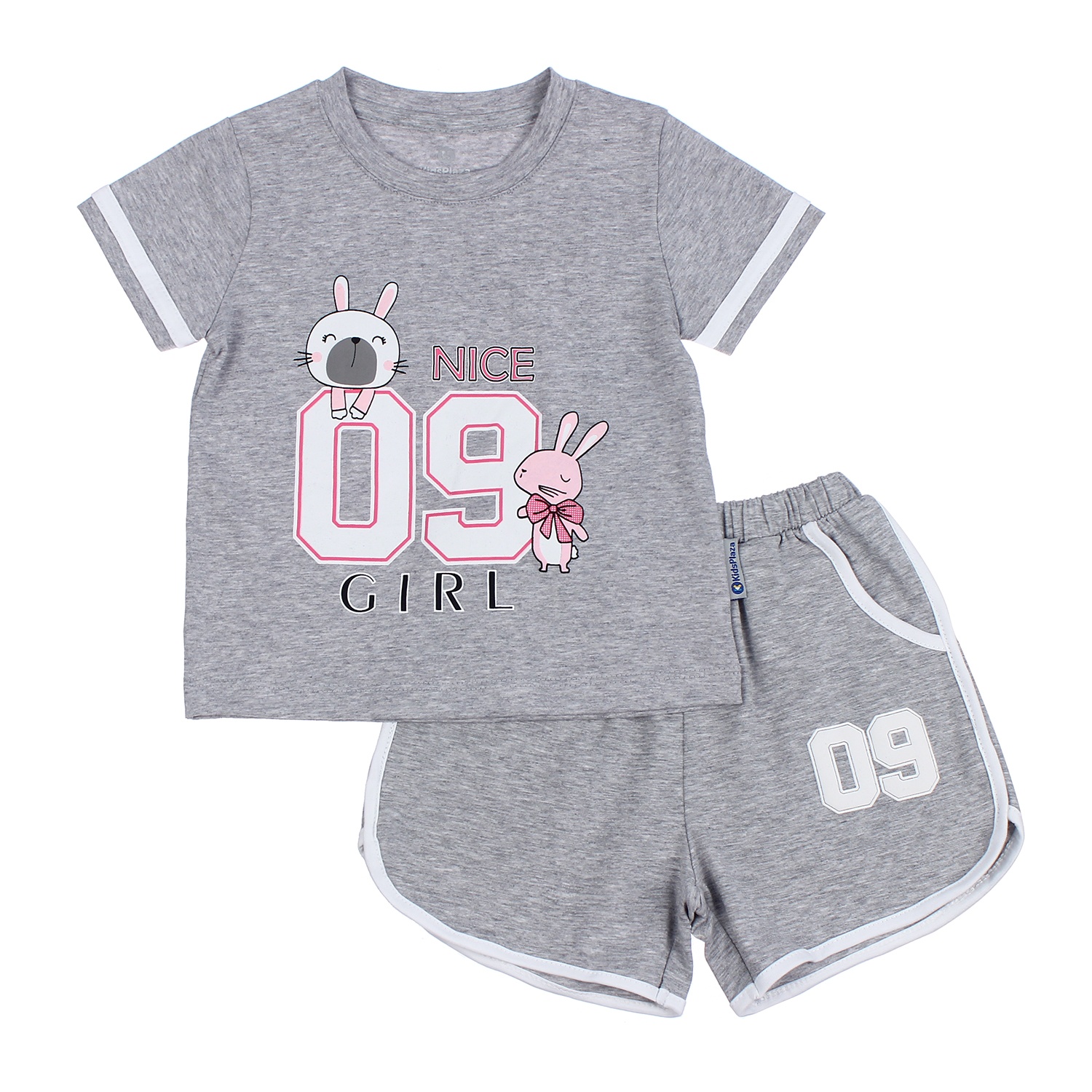 Bộ quần áo cộc tay bé gái KidsPlaza in hình Thỏ 09 TT21H (Xám) hình 1