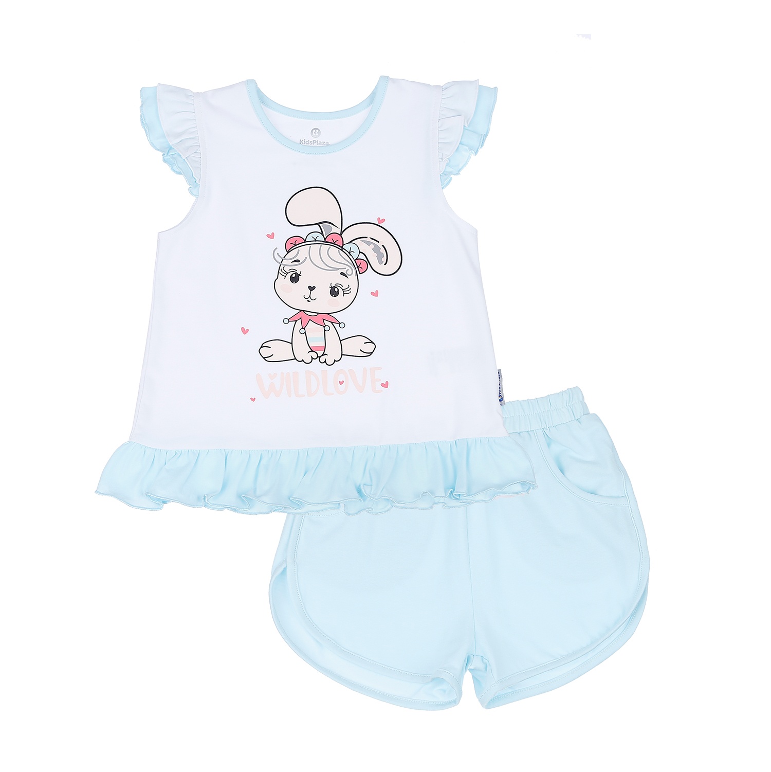 Bộ quần áo cộc tay bé gái KidsPlaza in hình Thỏ Wild Love BH21H hình 1