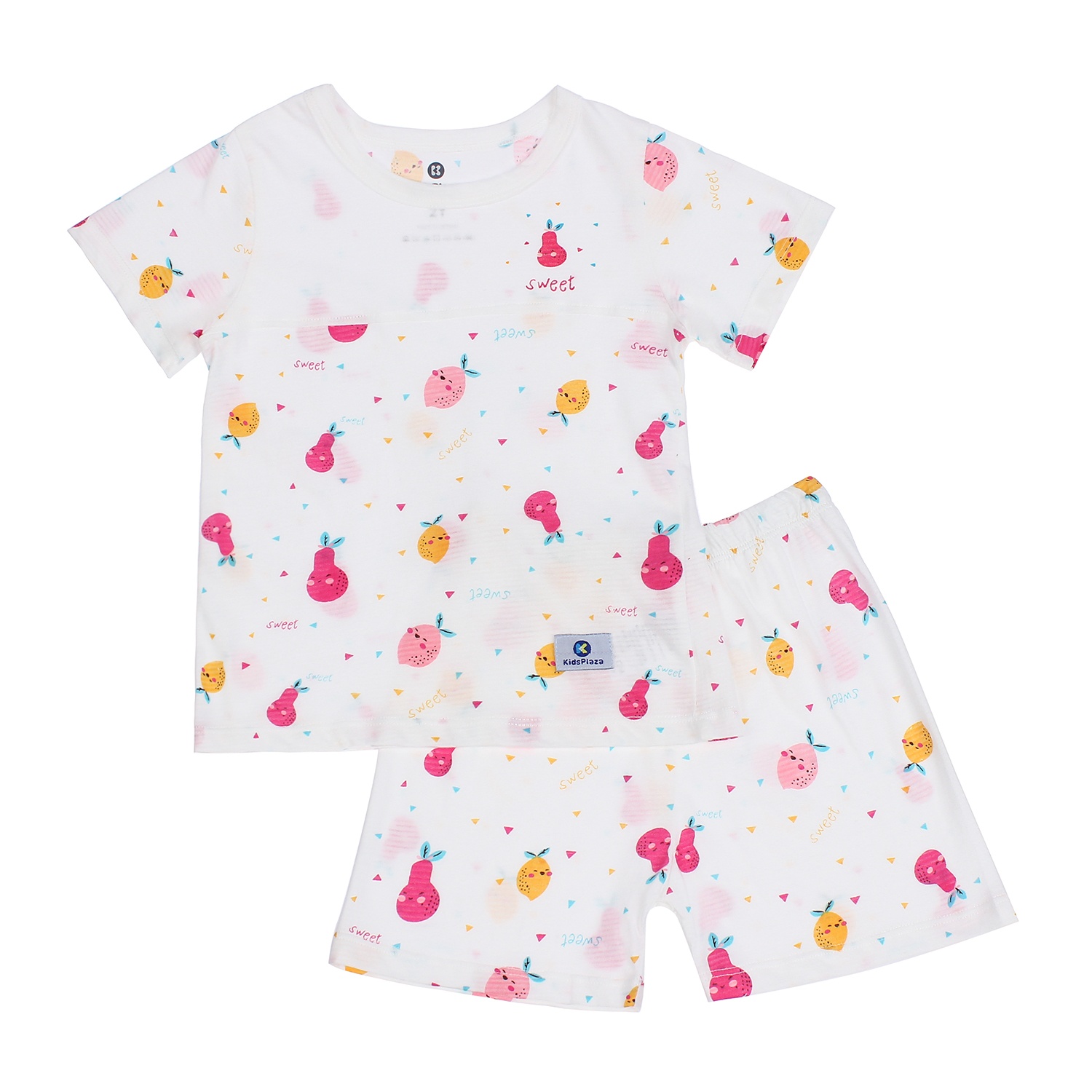 Bộ quần áo cộc tay bé gái Kidsplaza kẻ phối in hình quả M21H hình 1