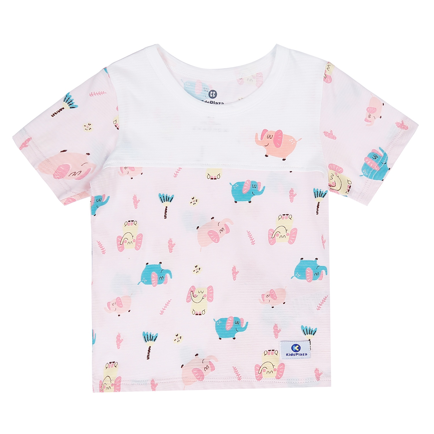 Bộ quần áo cộc tay bé gái Kidsplaza kẻ phối in hình Voi M21H (Hồng) hình 2