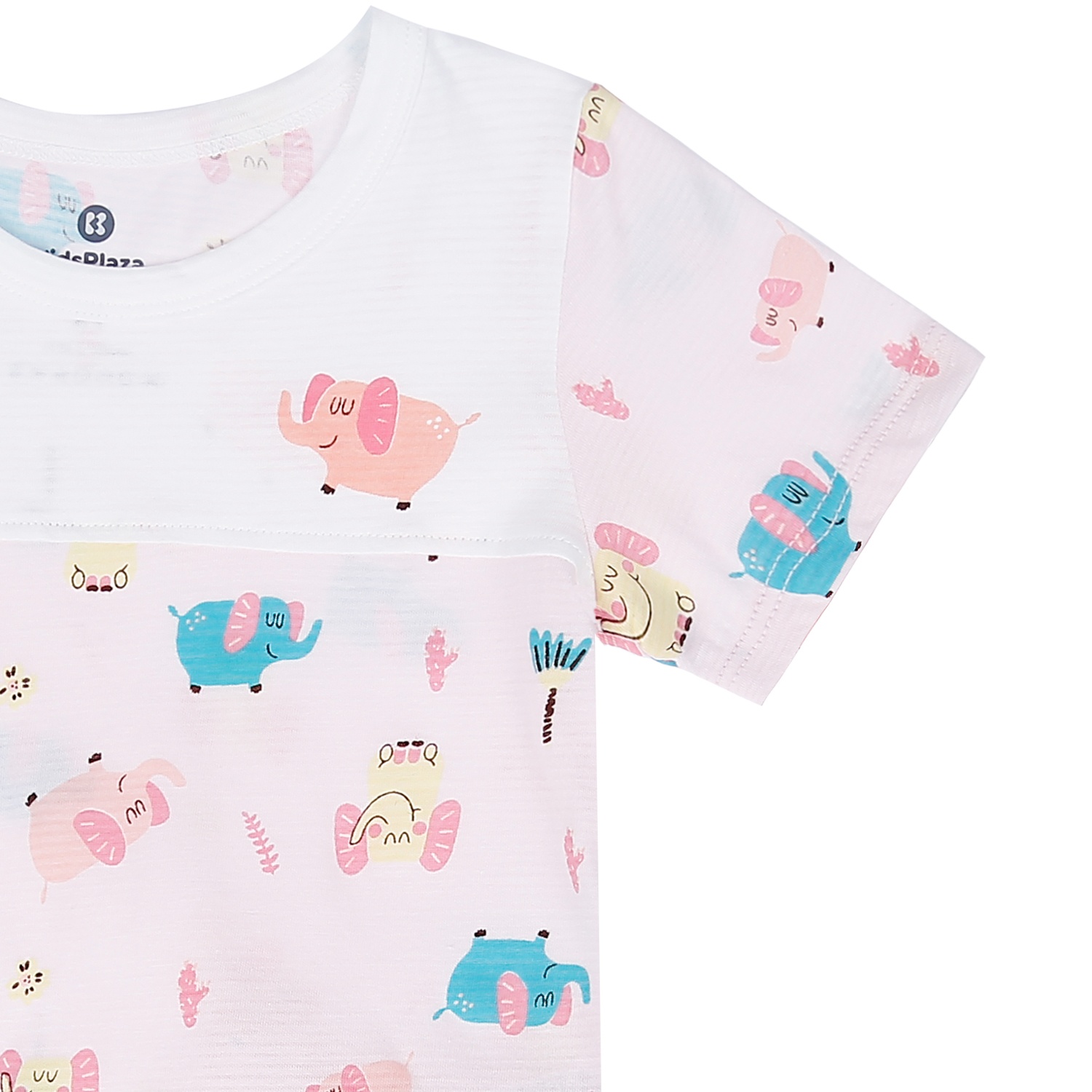 Bộ quần áo cộc tay bé gái Kidsplaza kẻ phối in hình Voi M21H (Hồng) hình 3