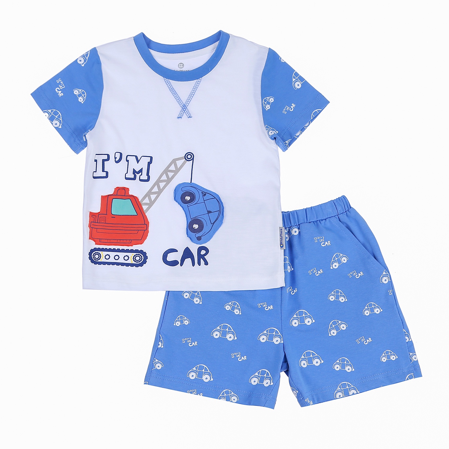 Bộ quần áo cộc tay bé trai KidsPlaza dập in hình chữ I'm Cars TT21H (Trắng Xanh) hình 1