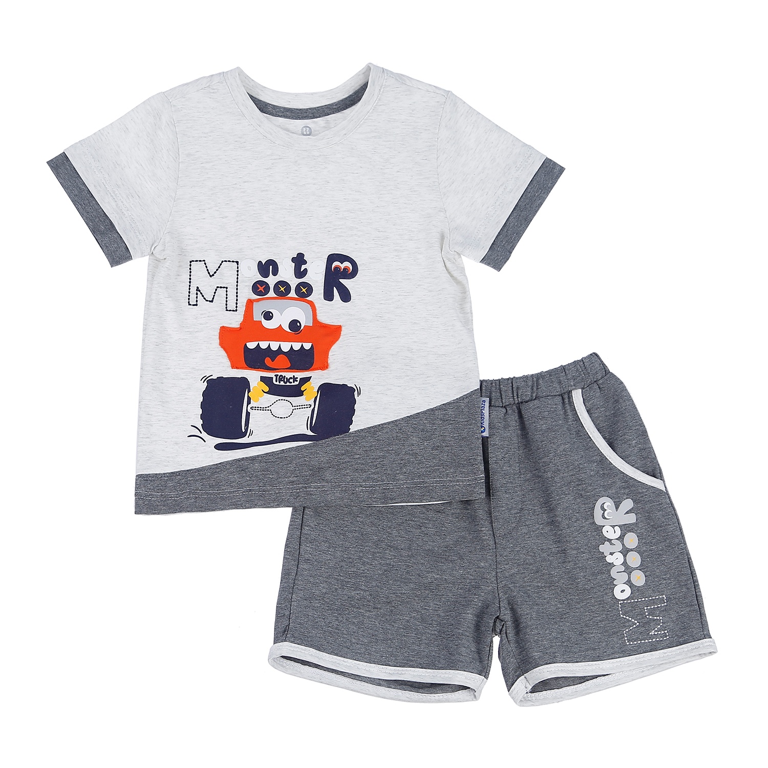 Bộ quần áo cộc tay bé trai KidsPlaza in hình Monster TT21H (Xám) hình 1