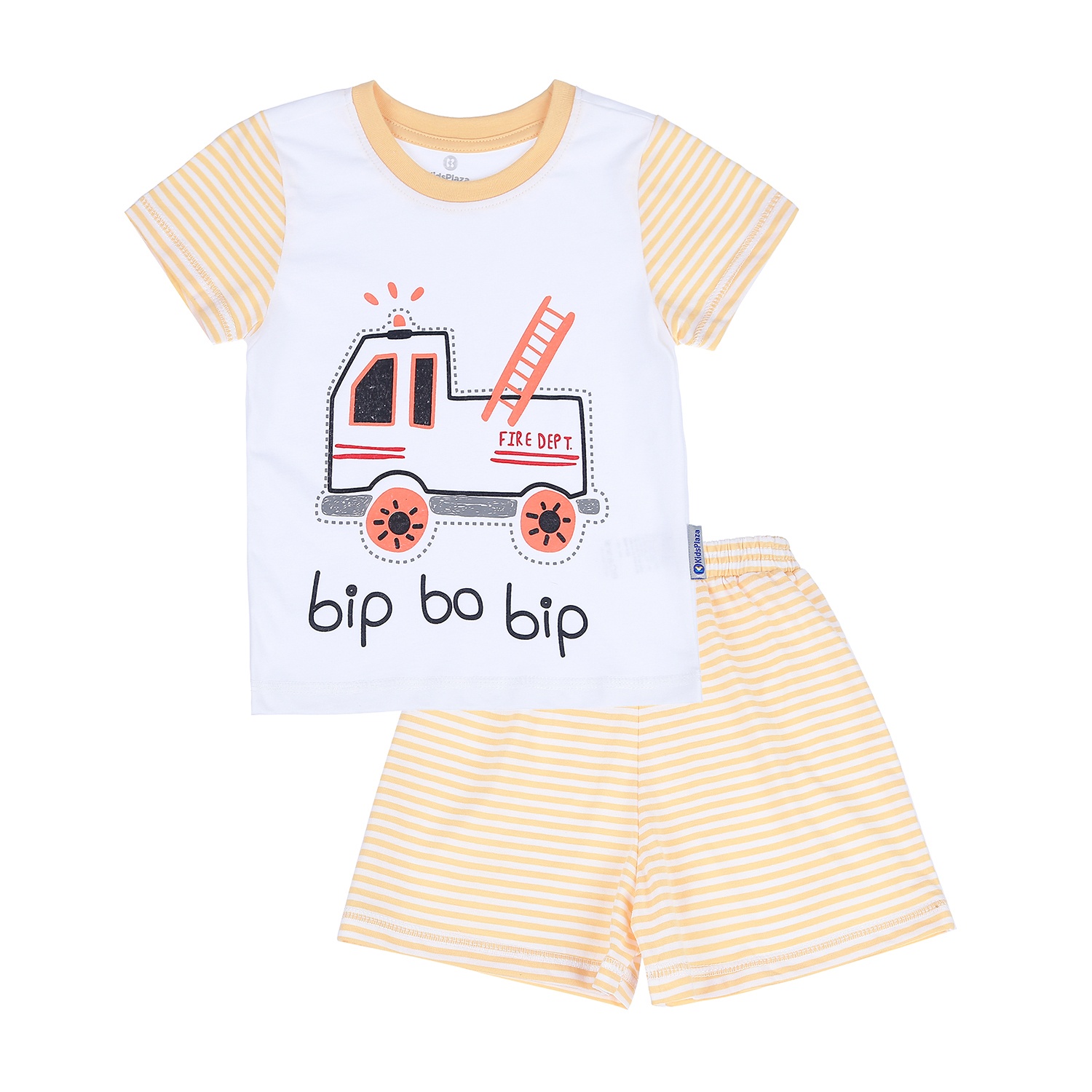 Bộ quần áo cộc tay bé trai KidsPlaza in hình Xe Cứu Hỏa Xe LN21T (Trắng Vàng) hình 1