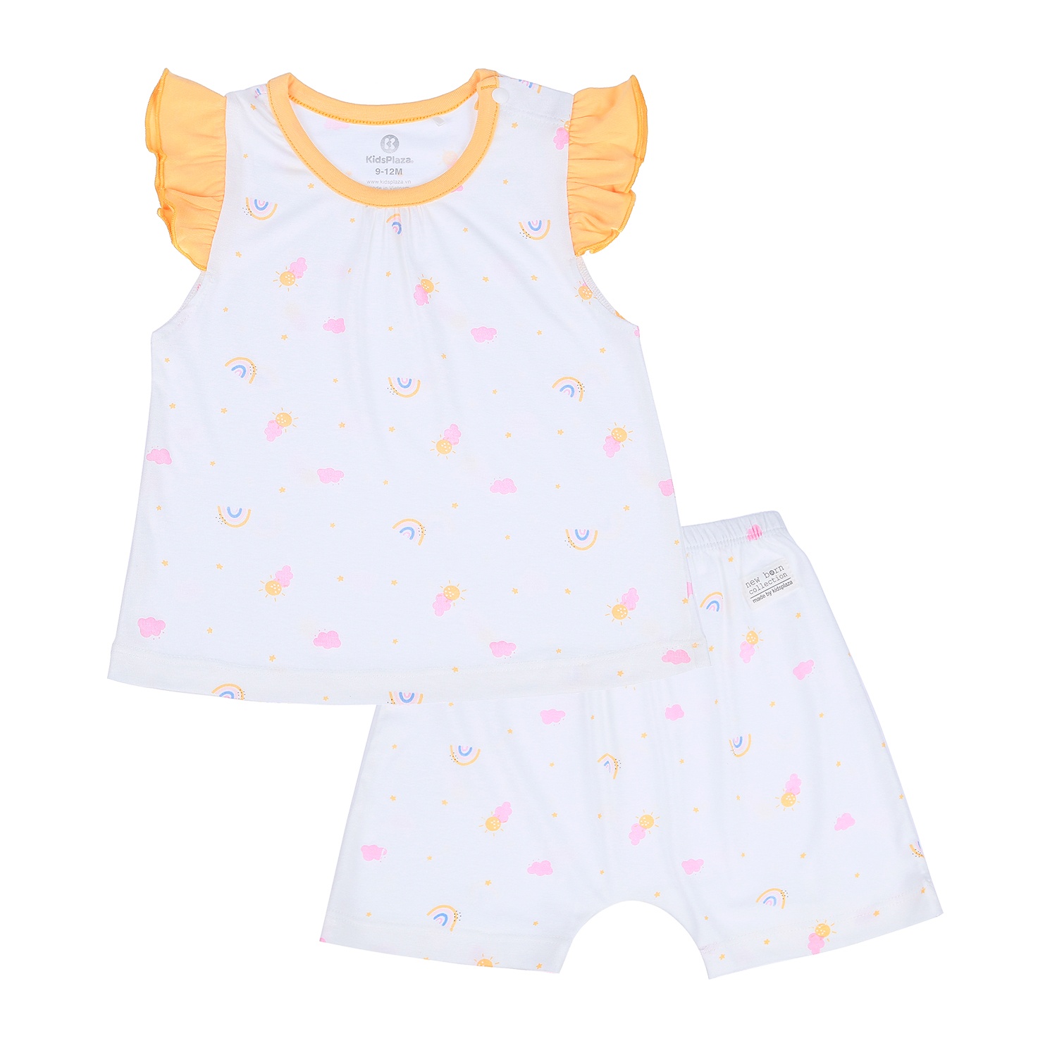 Bộ quần áo cộc tay cài vai Otis KidsPlaza in hình mây ND21H (Trắng Vàng) hình 1
