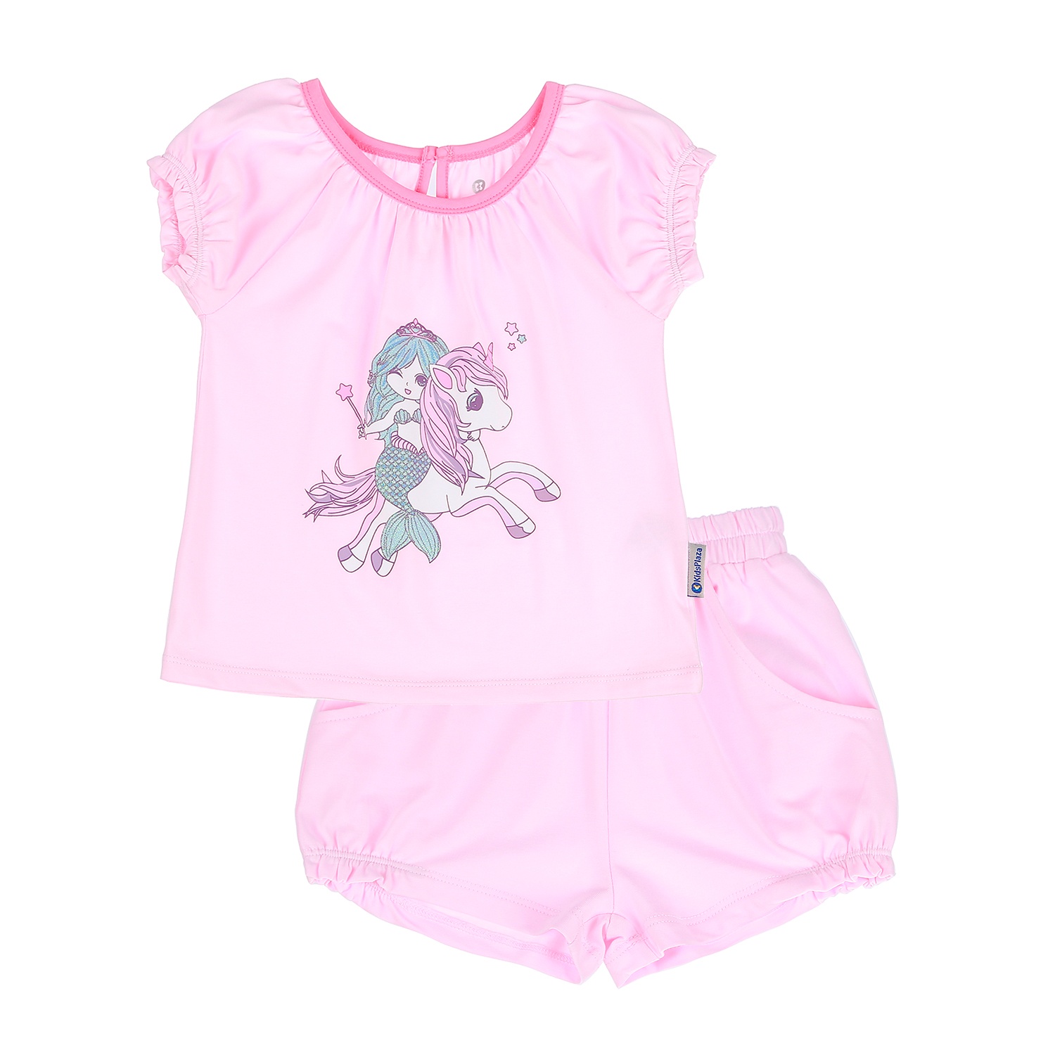 Bộ quần áo cộc tay cho bé gái KidsPlaza họa tiết Nàng Tiên Cá cưỡi Ngựa BH21H (Hồng) hình 1