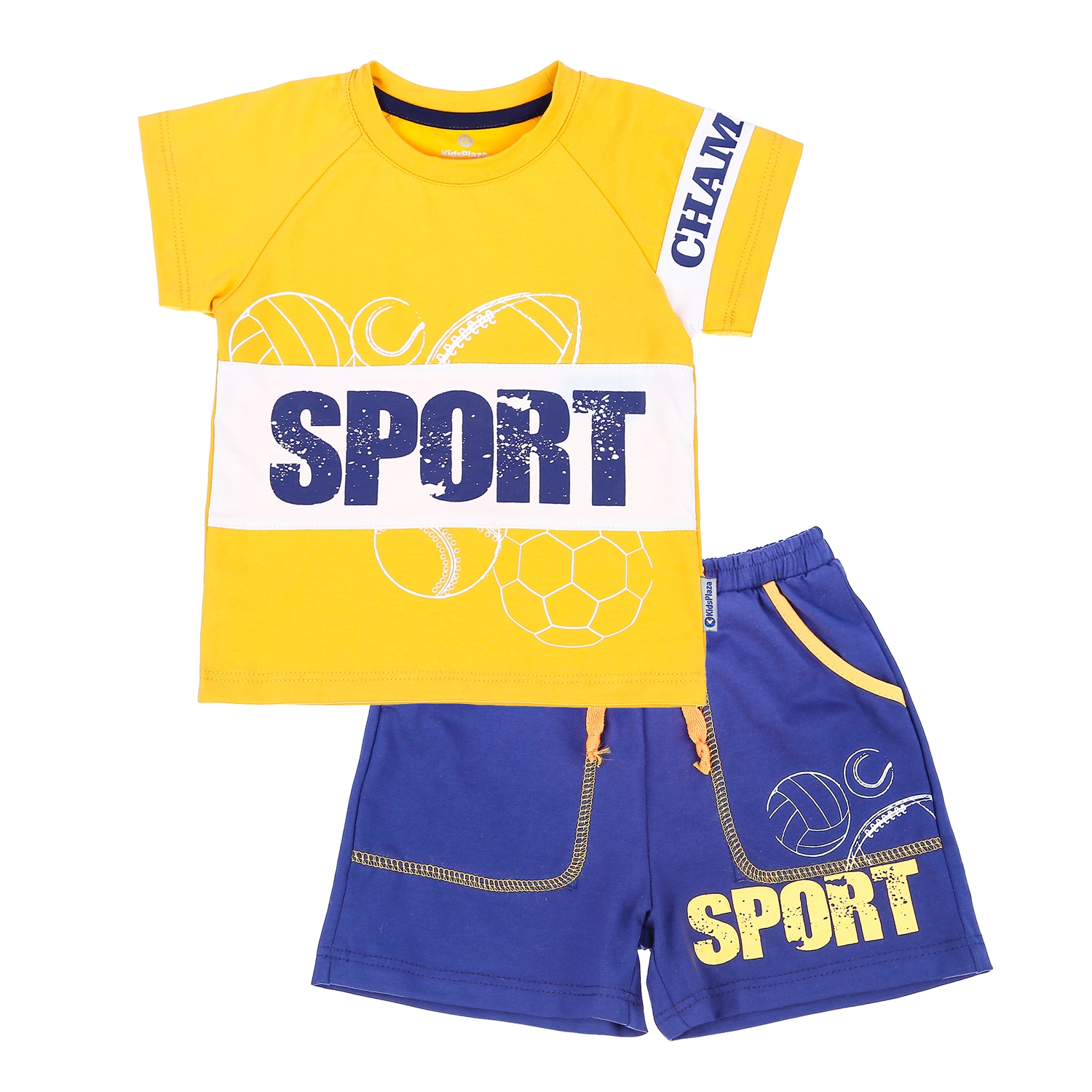 Bộ quần áo cộc tay thời trang bé trai KidsPlaza họa tiết SPORT TT21H (Vàng) hình 1