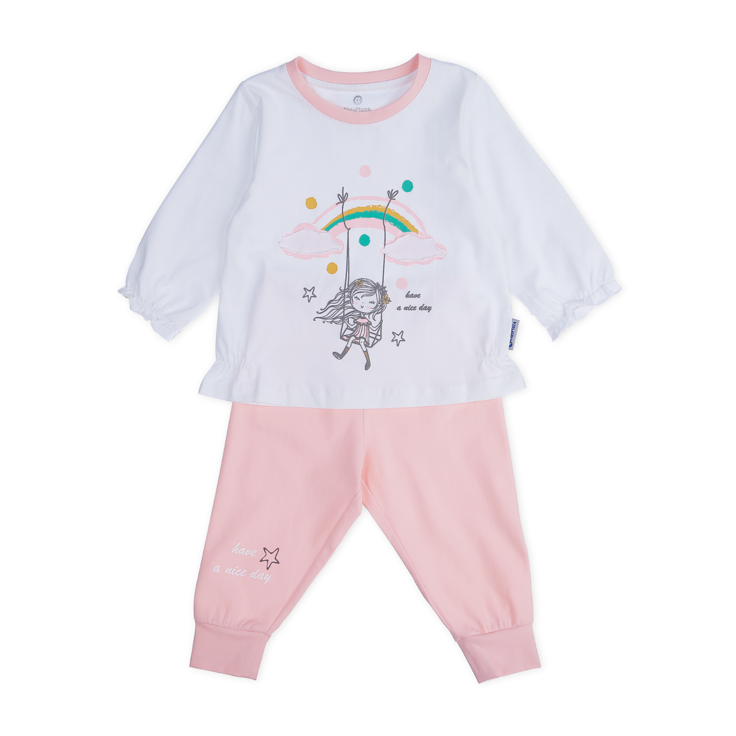 Bộ quần áo dài tay bé gái KidsPlaza in hình cô bé TT21T (Trắng) hình 1