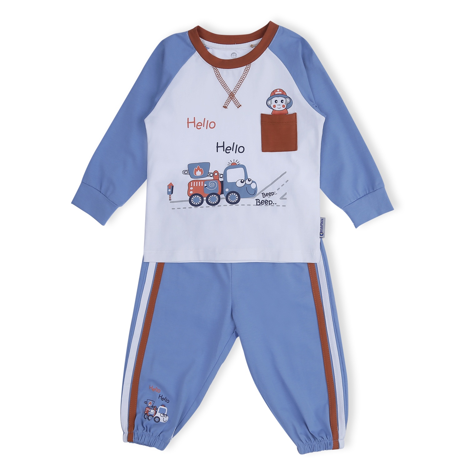 Bộ quần áo dài tay bé trai KidsPlaza in hình xe hello TT21T (Xanh) hình 1