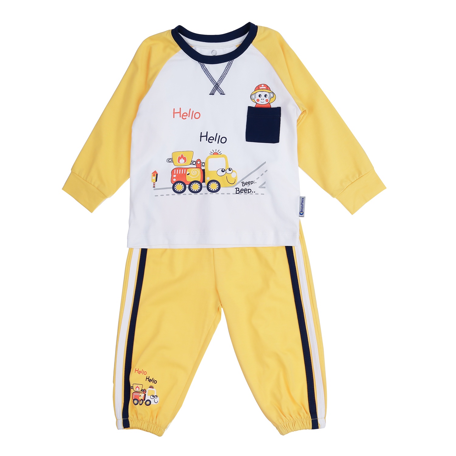 Bộ quần áo dài tay bé trai KidsPlaza in hình xe ô tô hello TT21T (Vàng) hình 1