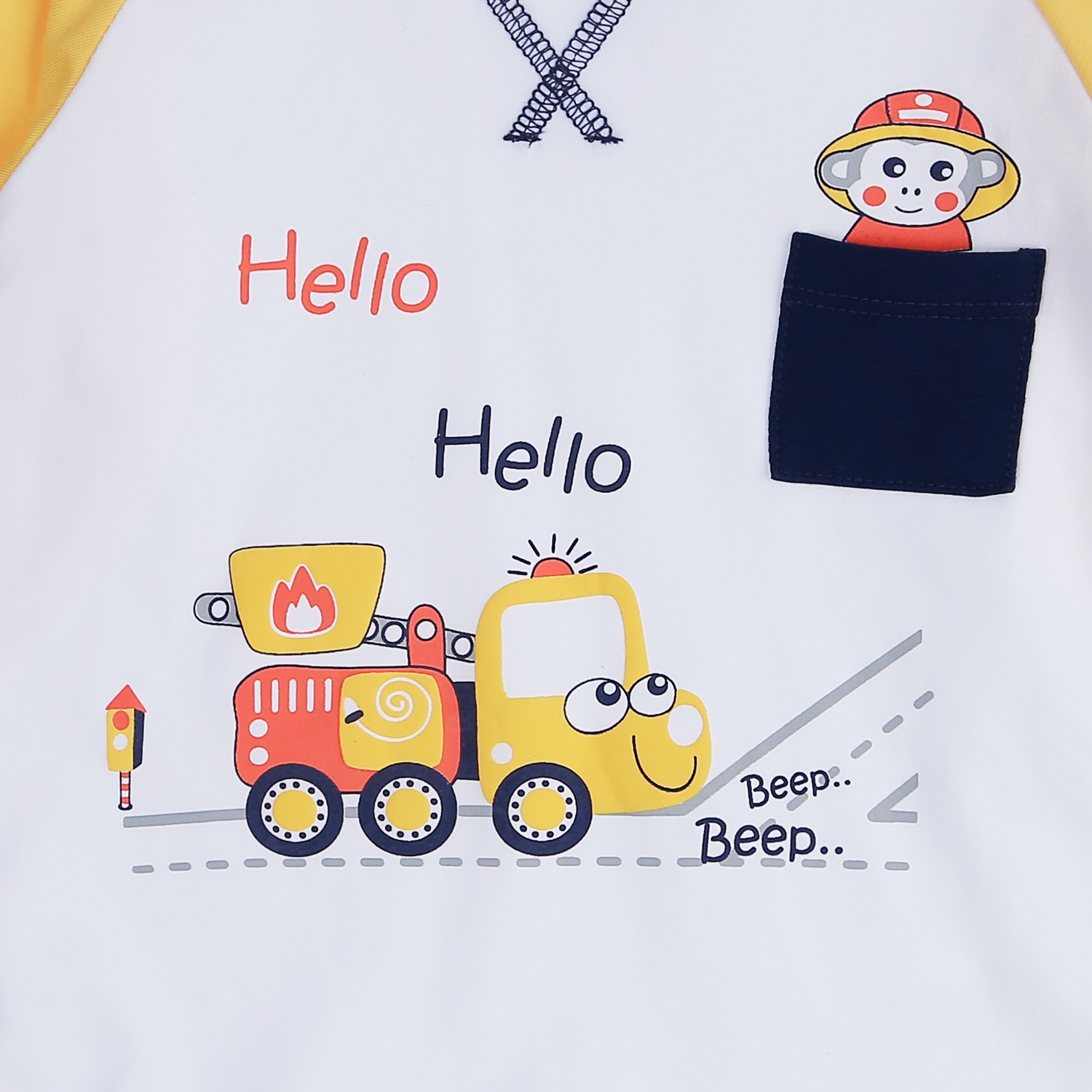 Bộ quần áo dài tay bé trai KidsPlaza in hình xe ô tô hello TT21T (Vàng) hình 5