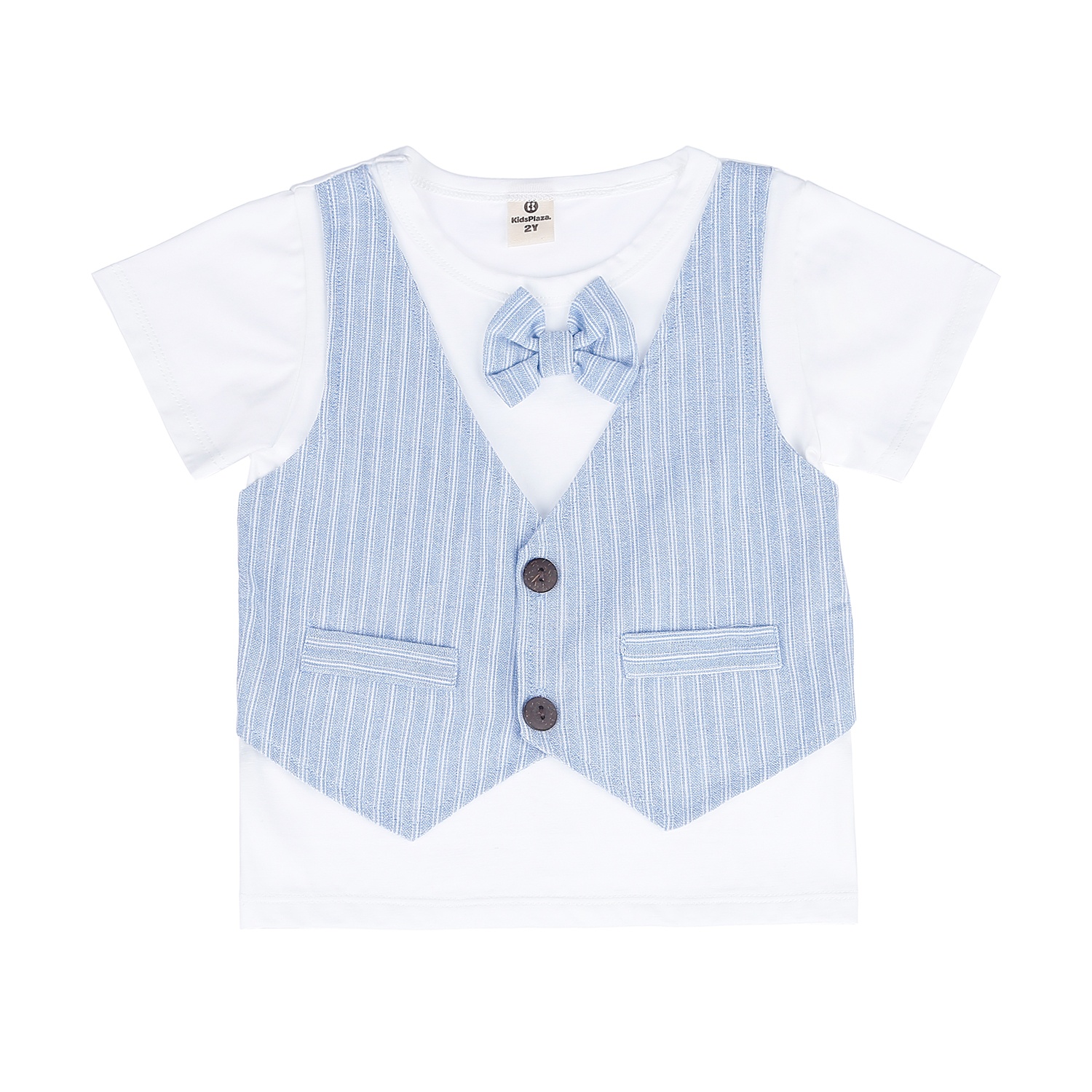 Bộ quần áo Gile kẻ sọc cộc tay bé trai KidsPlaza M21H (Xanh) hình 2