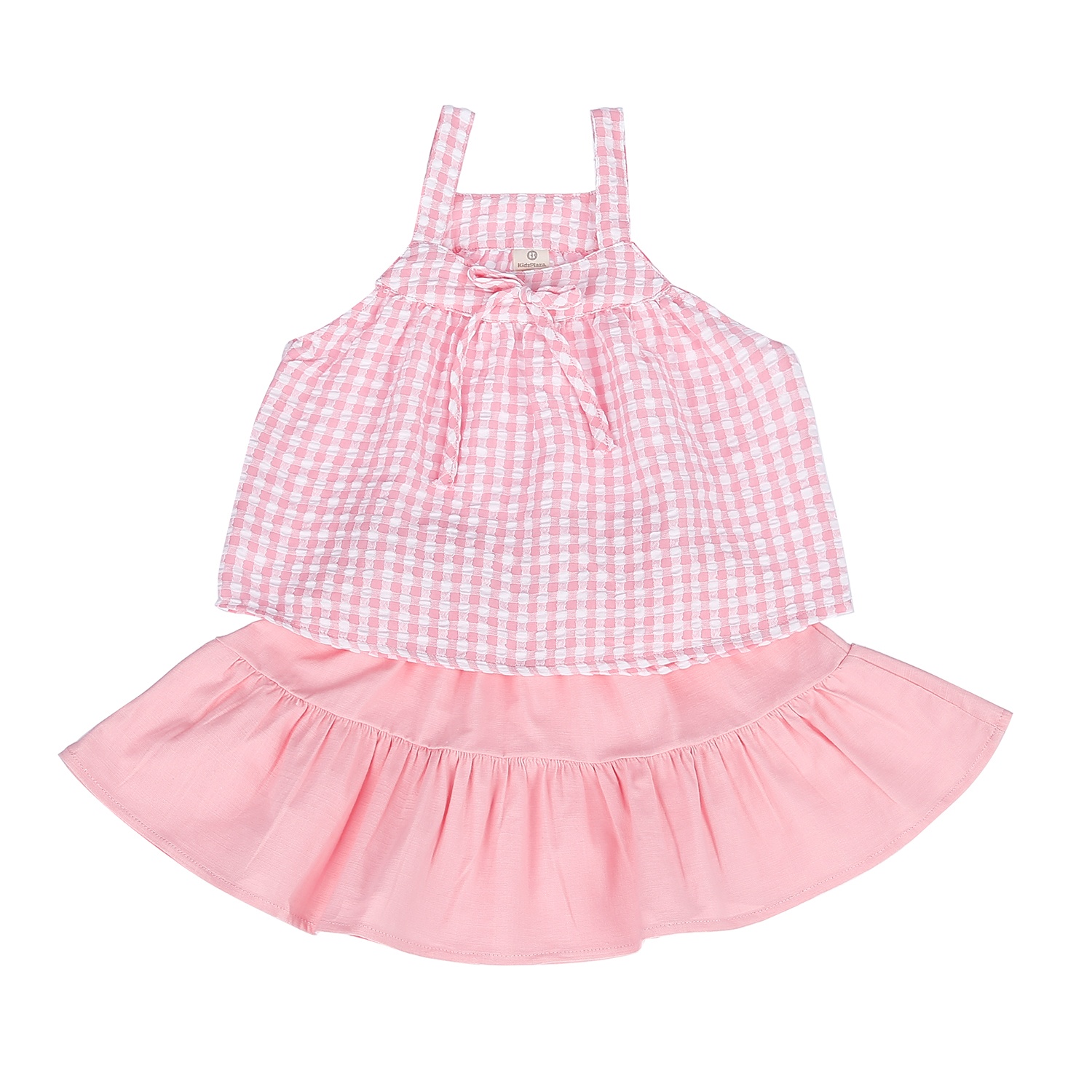 Bộ quần áo hai dây kẻ zip kaki KidsPlaza M21H (Hồng Nhạt) hình 1