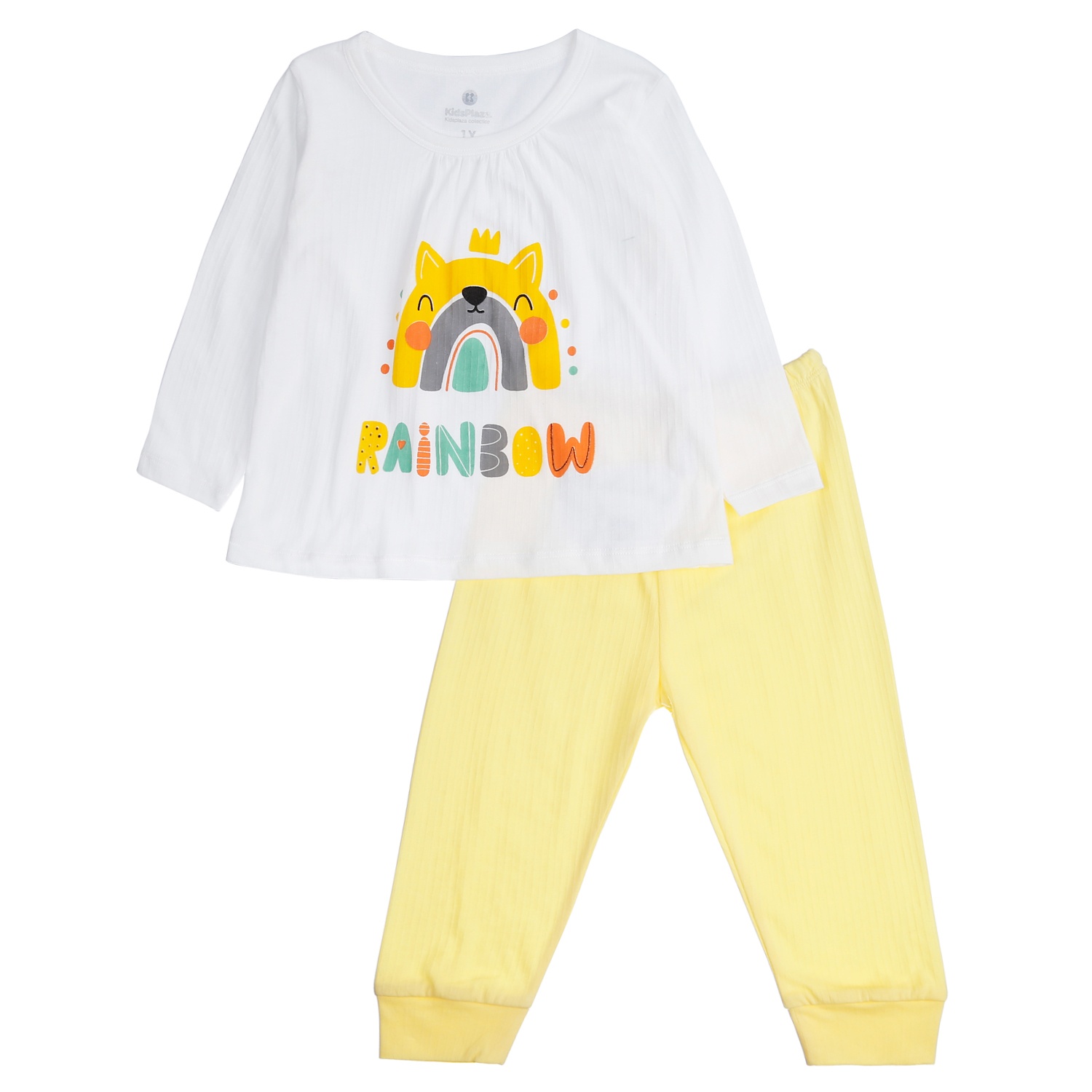 Bộ thời trang bé gái dài tay kẻ sọc in Rainbow KidsPlaza M21T (Trắng vàng) hình 1