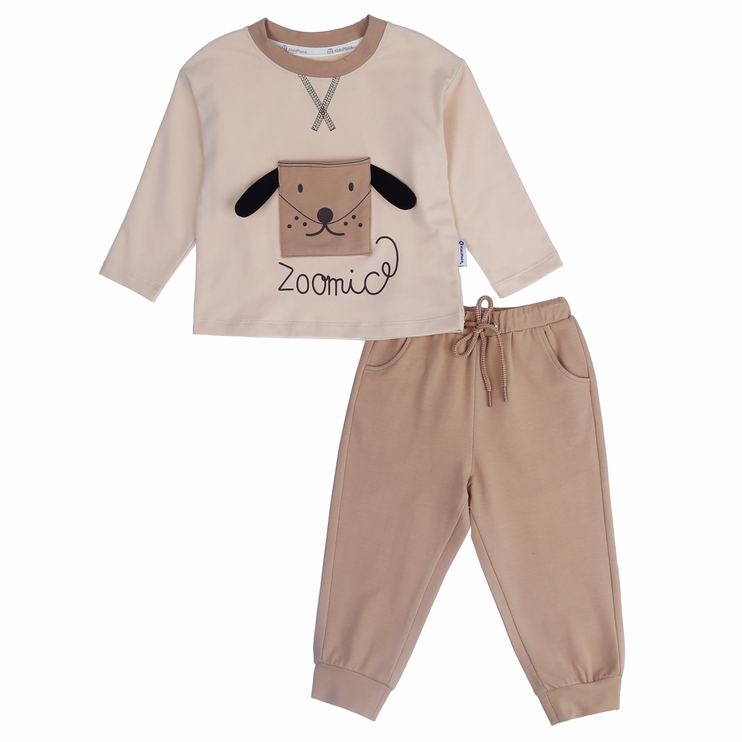 Bộ nỉ da cá bé trai Kids Plaza đáp túi in hình gấu HN21T hình 1