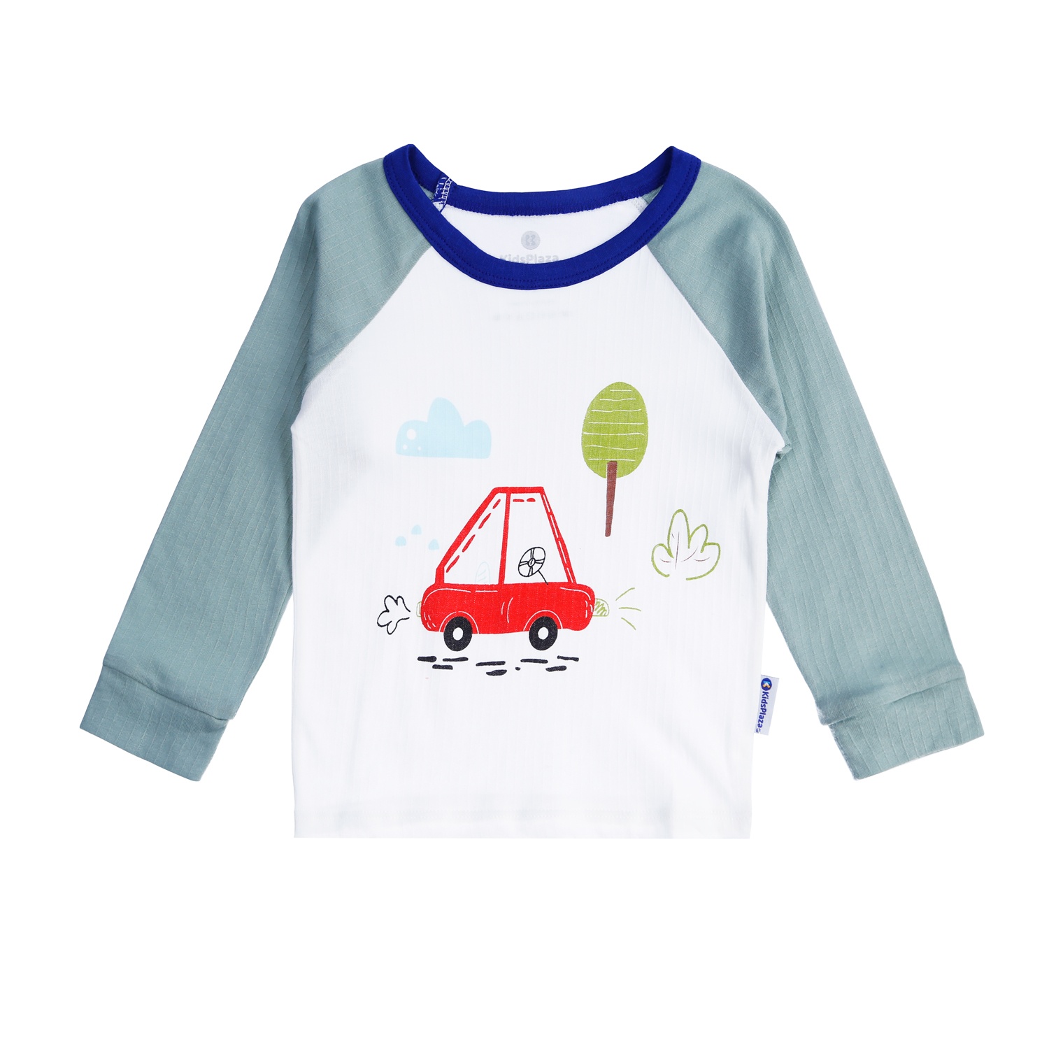 Bộ quần áo dài tay bé trai kẻ sọc KidsPlaza in ô tô M21T (Trắng Xanh) hình 5