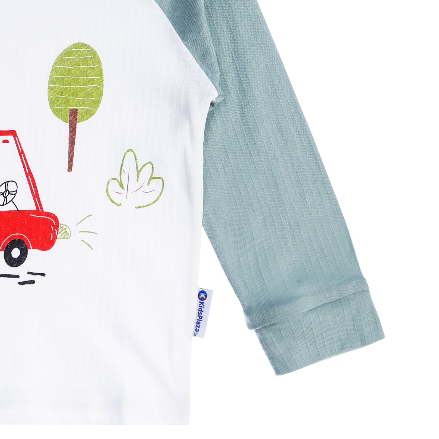 Bộ quần áo dài tay bé trai kẻ sọc KidsPlaza in ô tô M21T (Trắng Xanh) hình 2