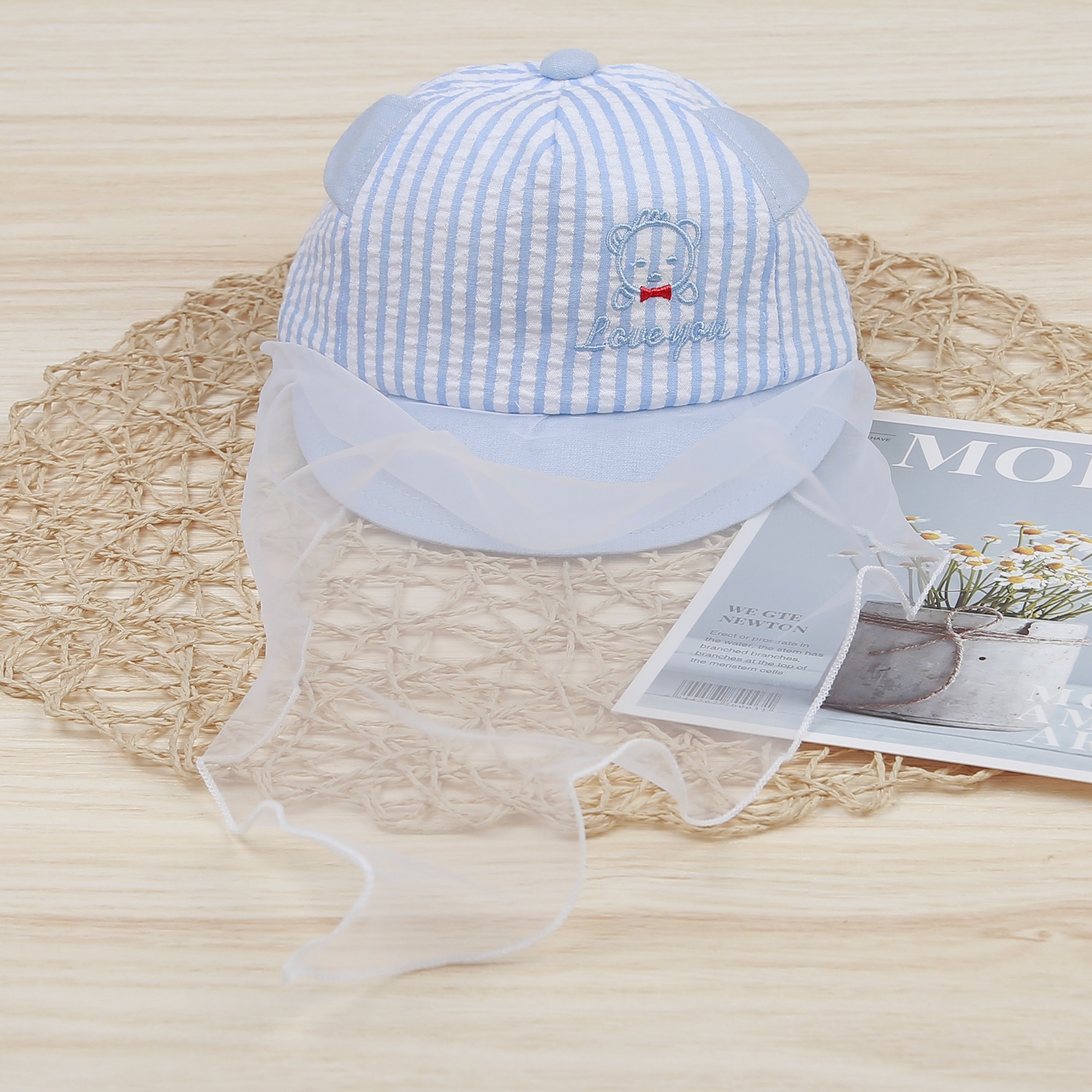 Mũ lưỡi trai phủ voan kẻ sọc KidsPlaza xanh DN22H hình 3