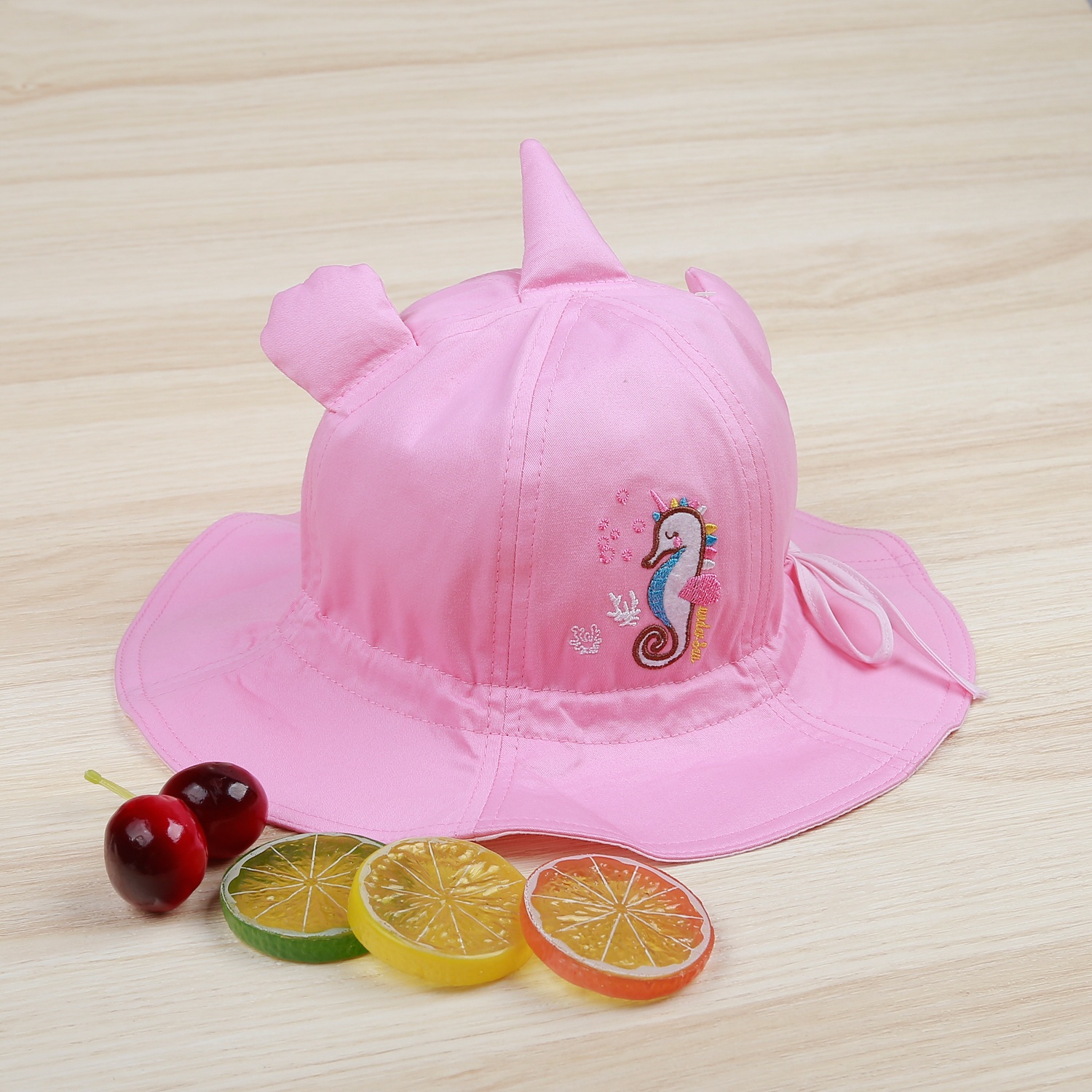 Mũ vành bé gái KidsPlaza thêu cá ngựa DN22H (Hồng) hình 3