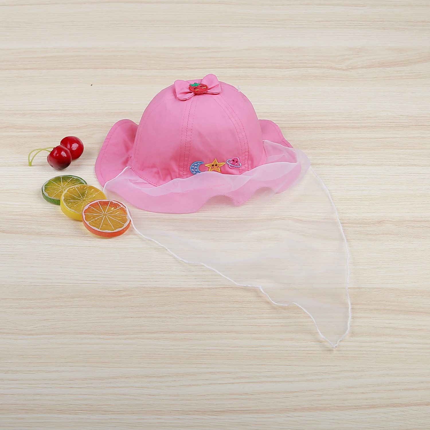 Mũ vành tròn bé gái KidsPlaza phủ voan gắn nơ DN22H (Hồng) hình 1